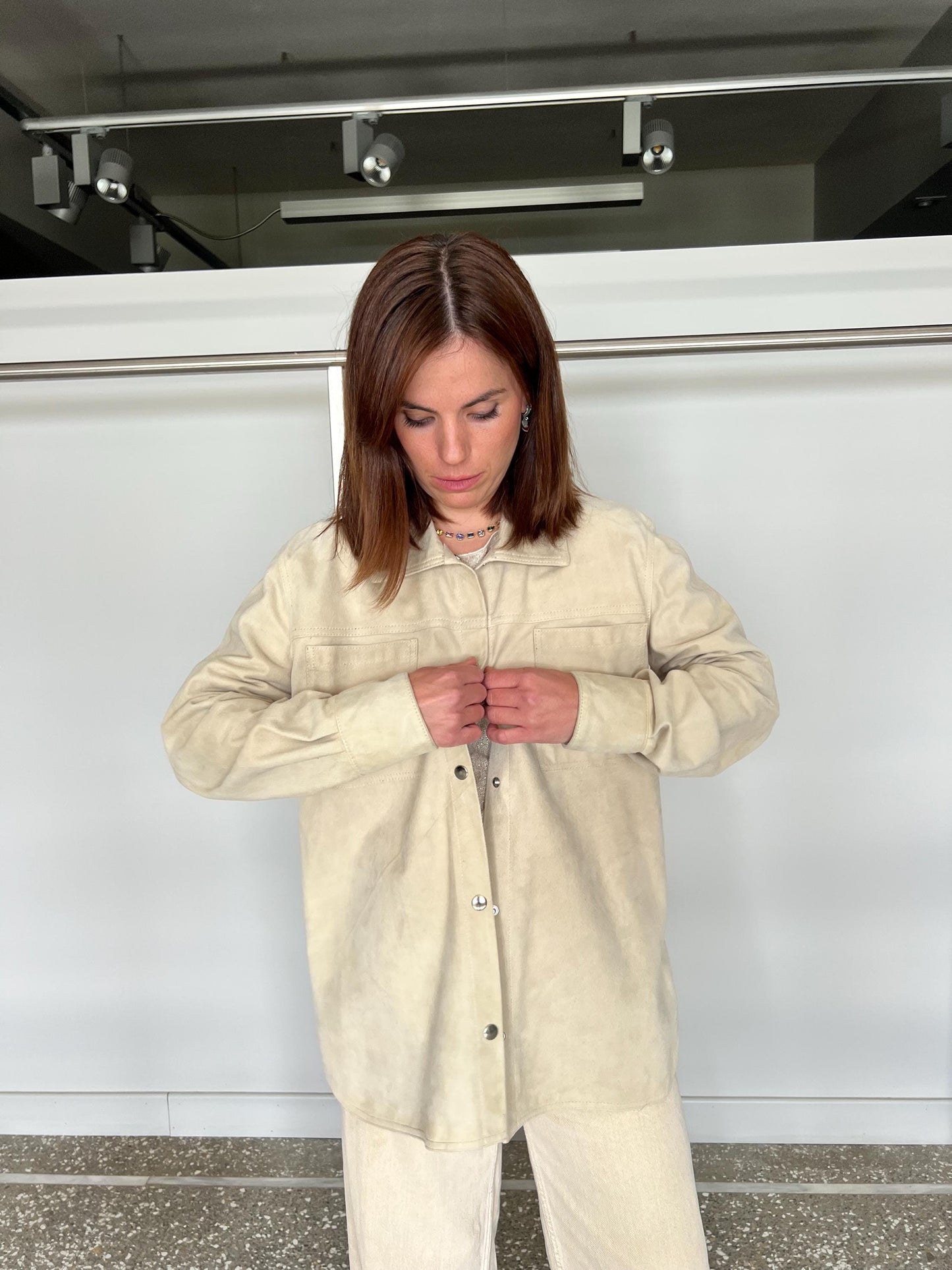 Handmade Beige Suede Lamb Leather Overshirt - Greek Design