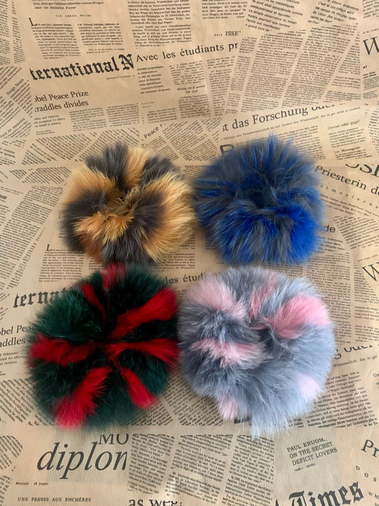 Real Fox Fur Scrunchie: Two-Tone Hair Accessory or Coat Cuff