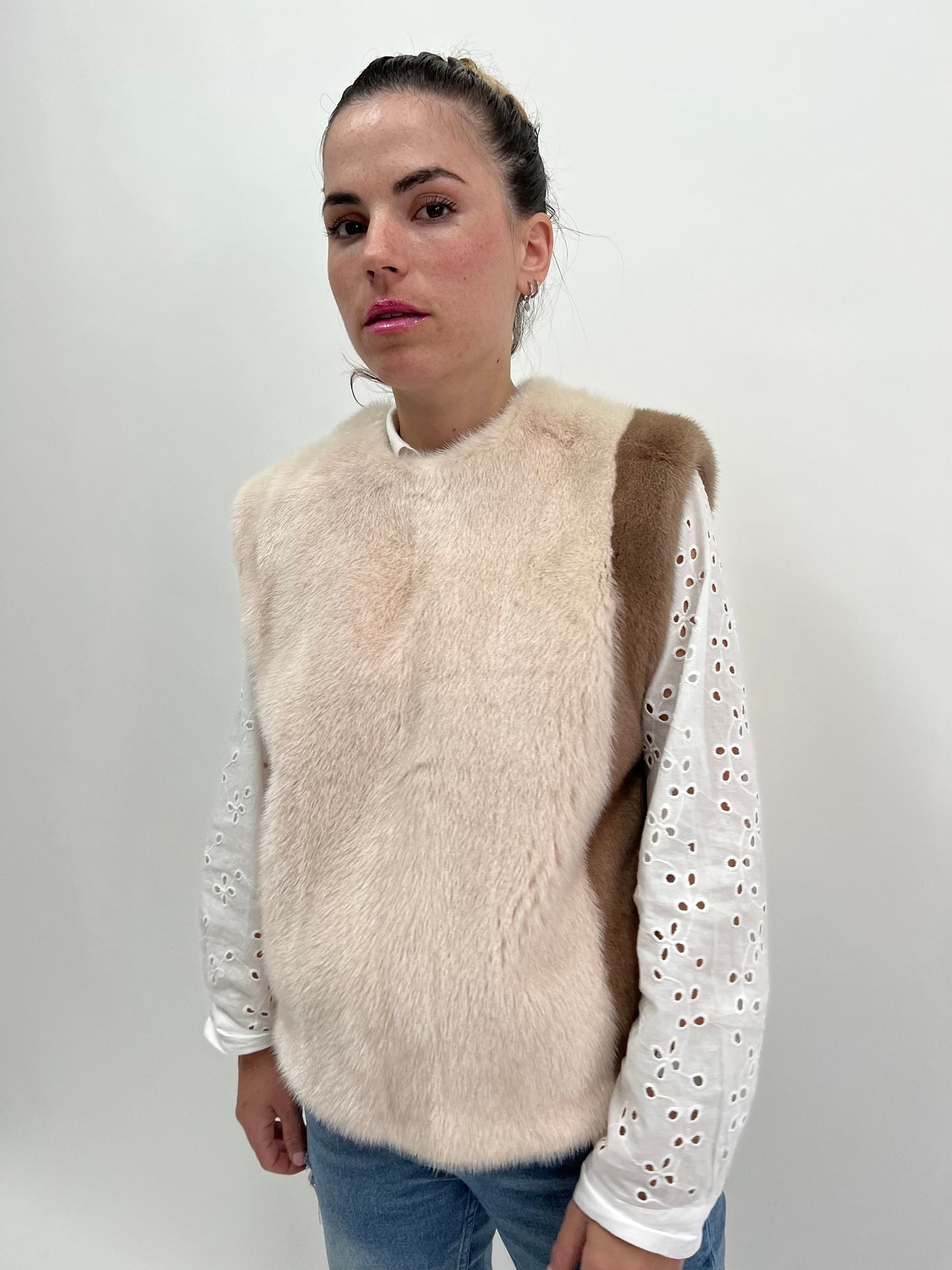 Two-Tone Mink Fur Vest: Modern Zip Blouse, Luxury Gift