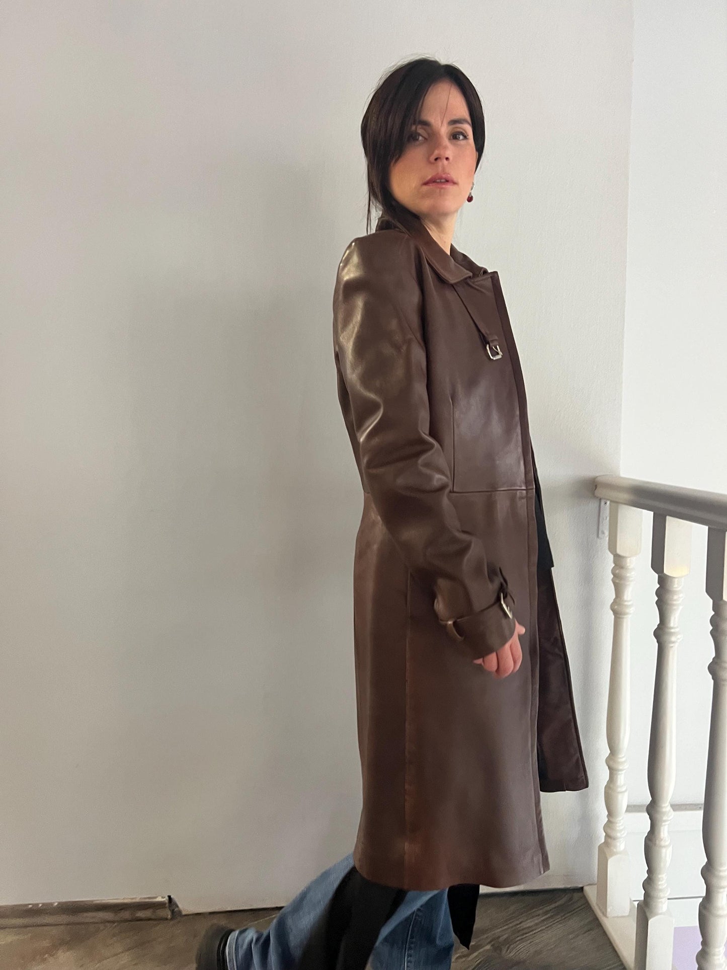 Handmade Nappa Lamb Leather Coat: Buttery Brown Tobacco Duster