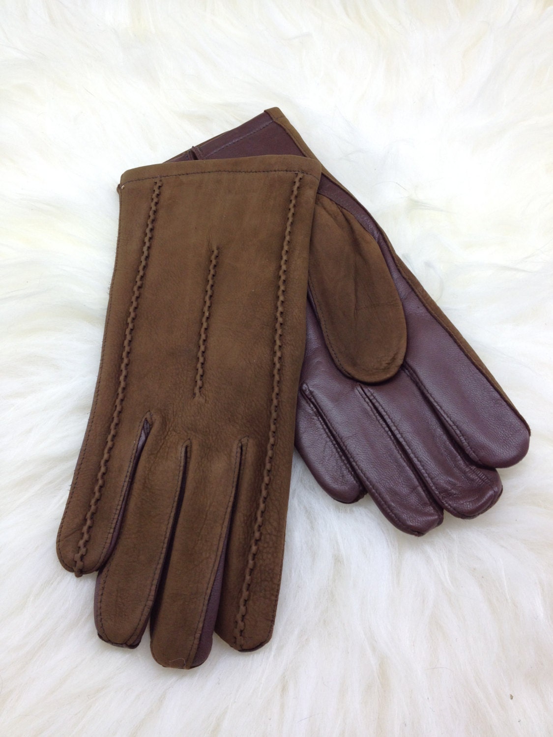 Brown Suede Leather Gloves with Wool Lining
