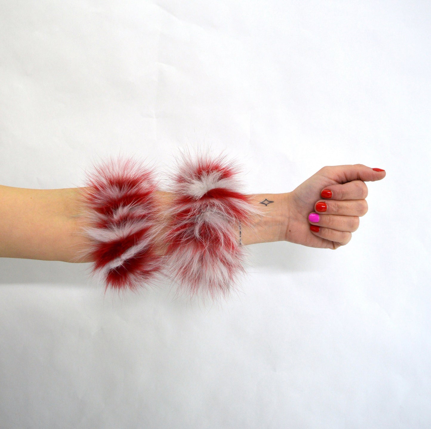 Two-Tone Fox Fur Scrunchie: Pastel Pink & White Fur Cuff