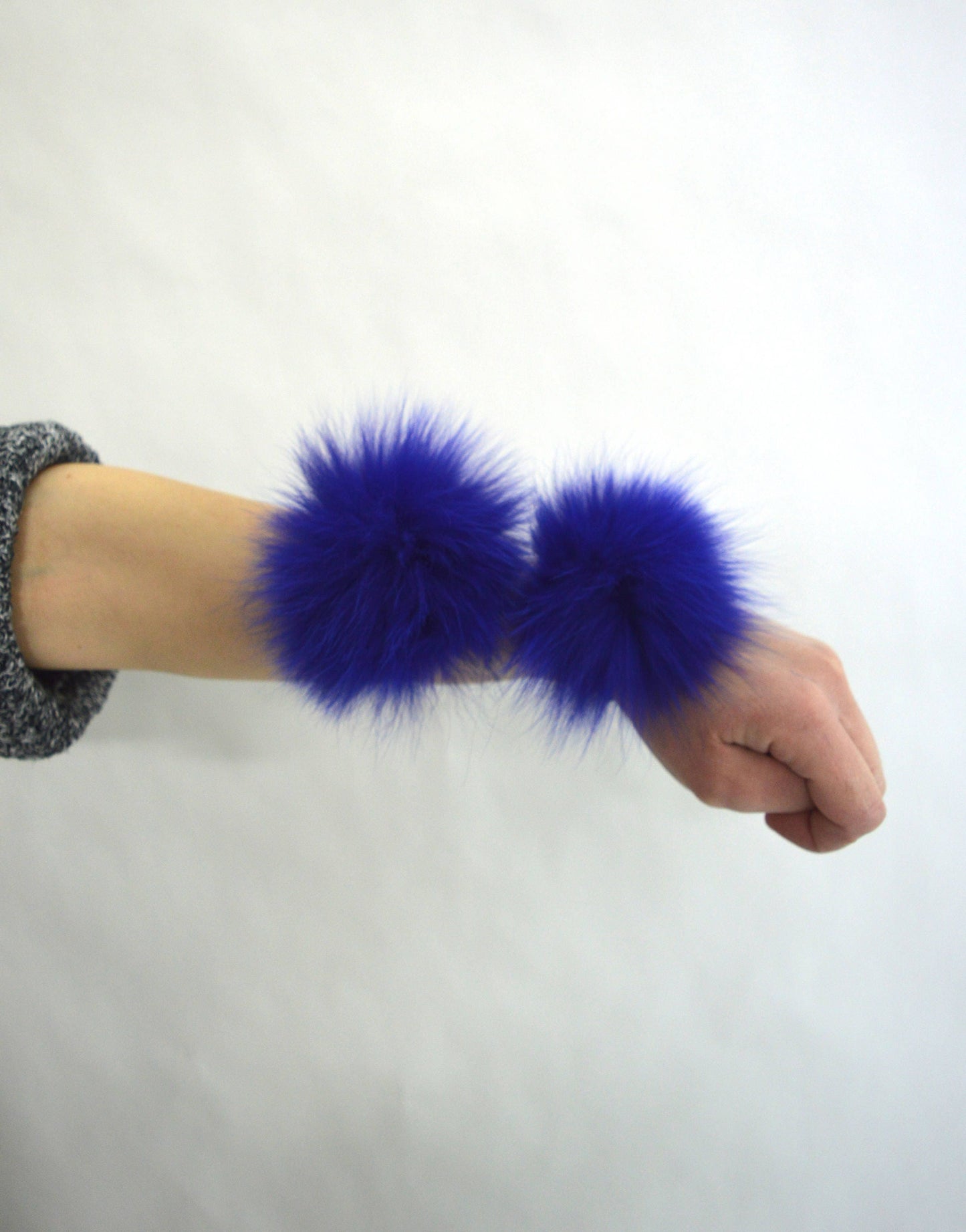 Real Fox Fur Scrunchie: Electric Blue Hair Elastic Bangle
