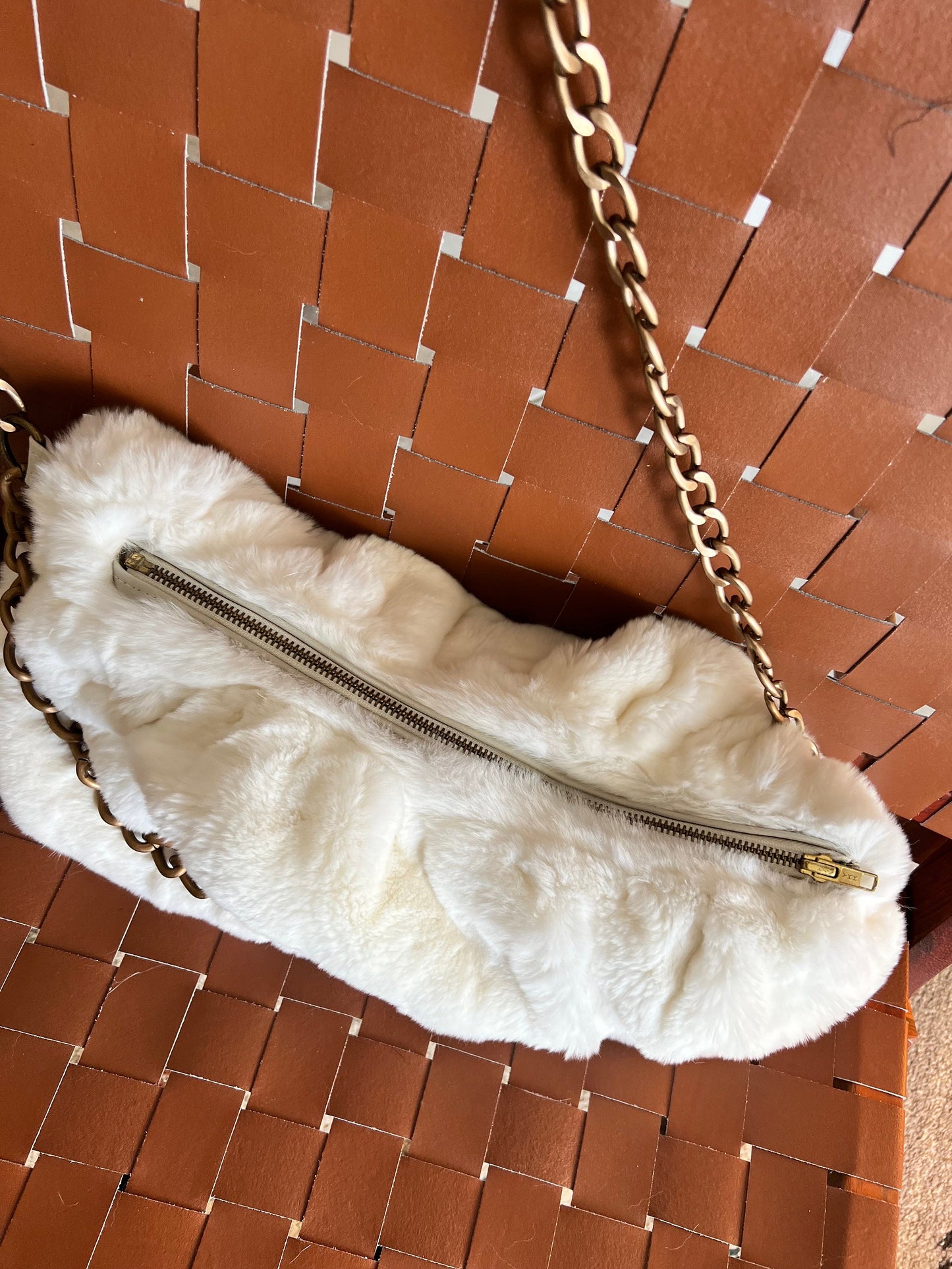Handmade Rex Rabbit Fur Pouch Bag: White Slouchy Shoulder Bag