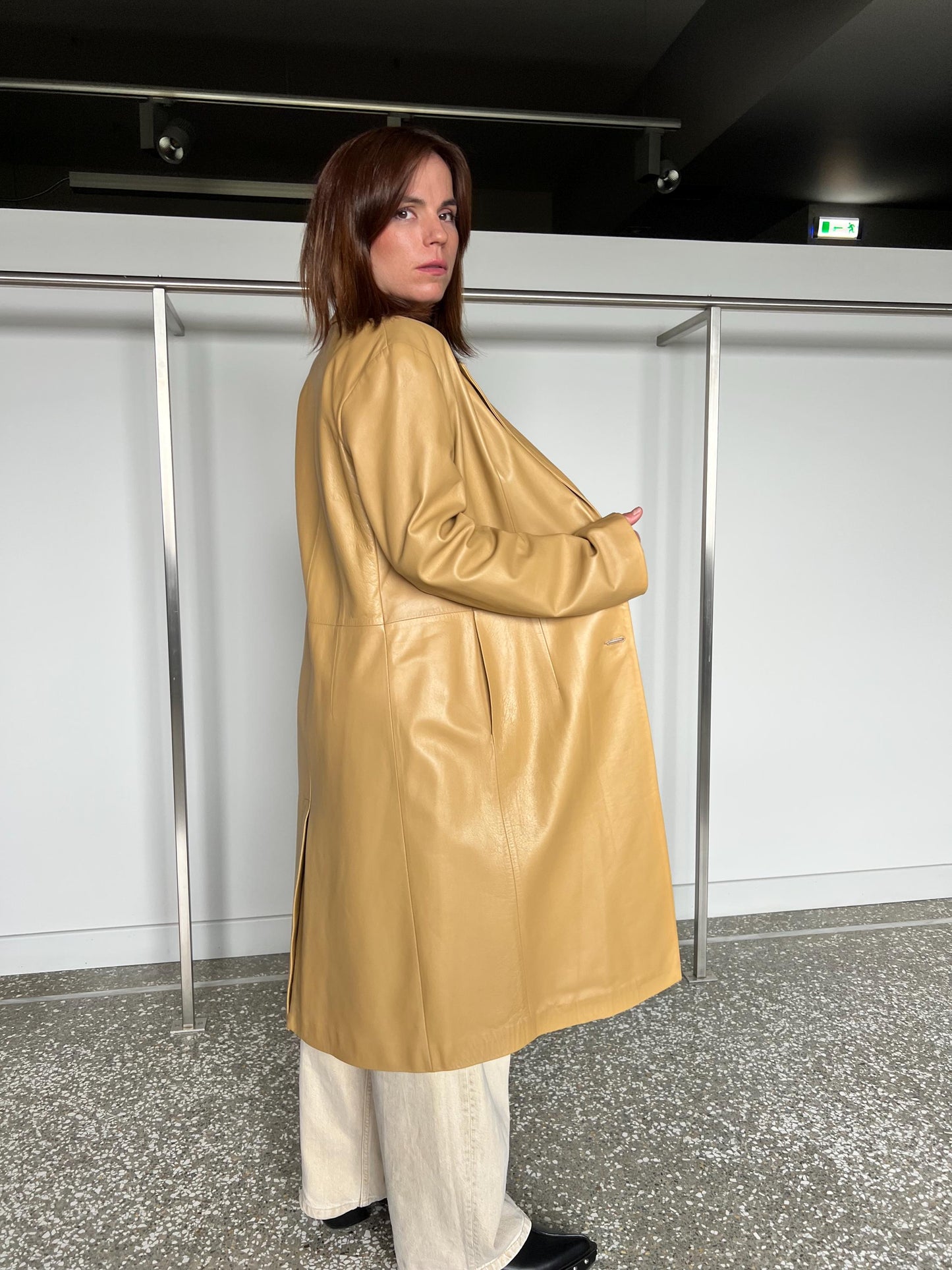 Handmade Beige Nappa Lamb Leather Coat - Made in Greece