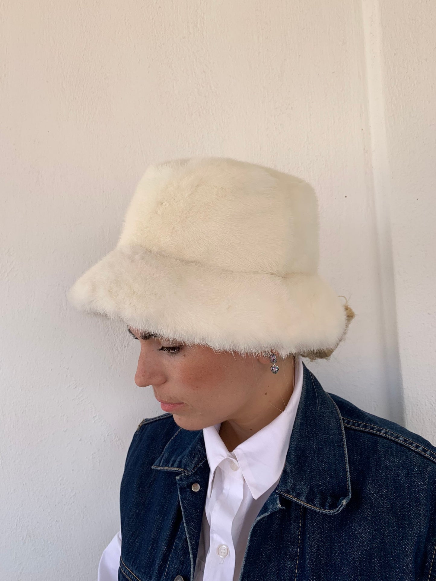 White Mink Fur Bucket Hat: Stylish Winter Warmer