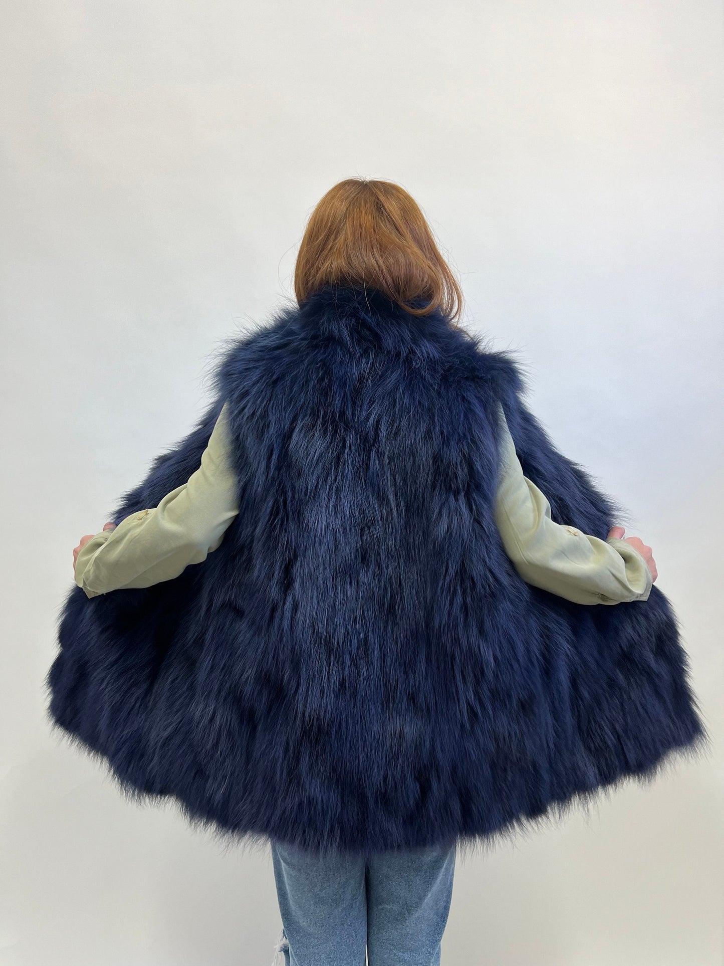 Denim Blue Fox Fur Vest: Women's Winter Genuine Fur Jacket