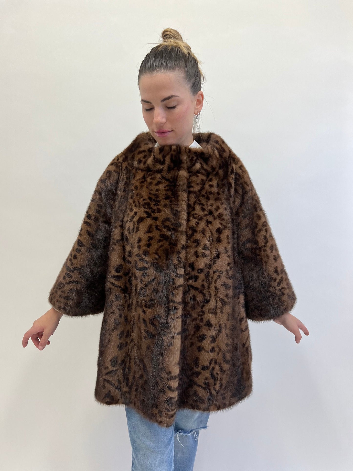 Leopard Print Brown Mink Fur Coat - Luxury Demi Buff Jacket