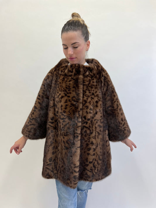 Leopard Print Brown Mink Fur Coat - Luxury Demi Buff Jacket