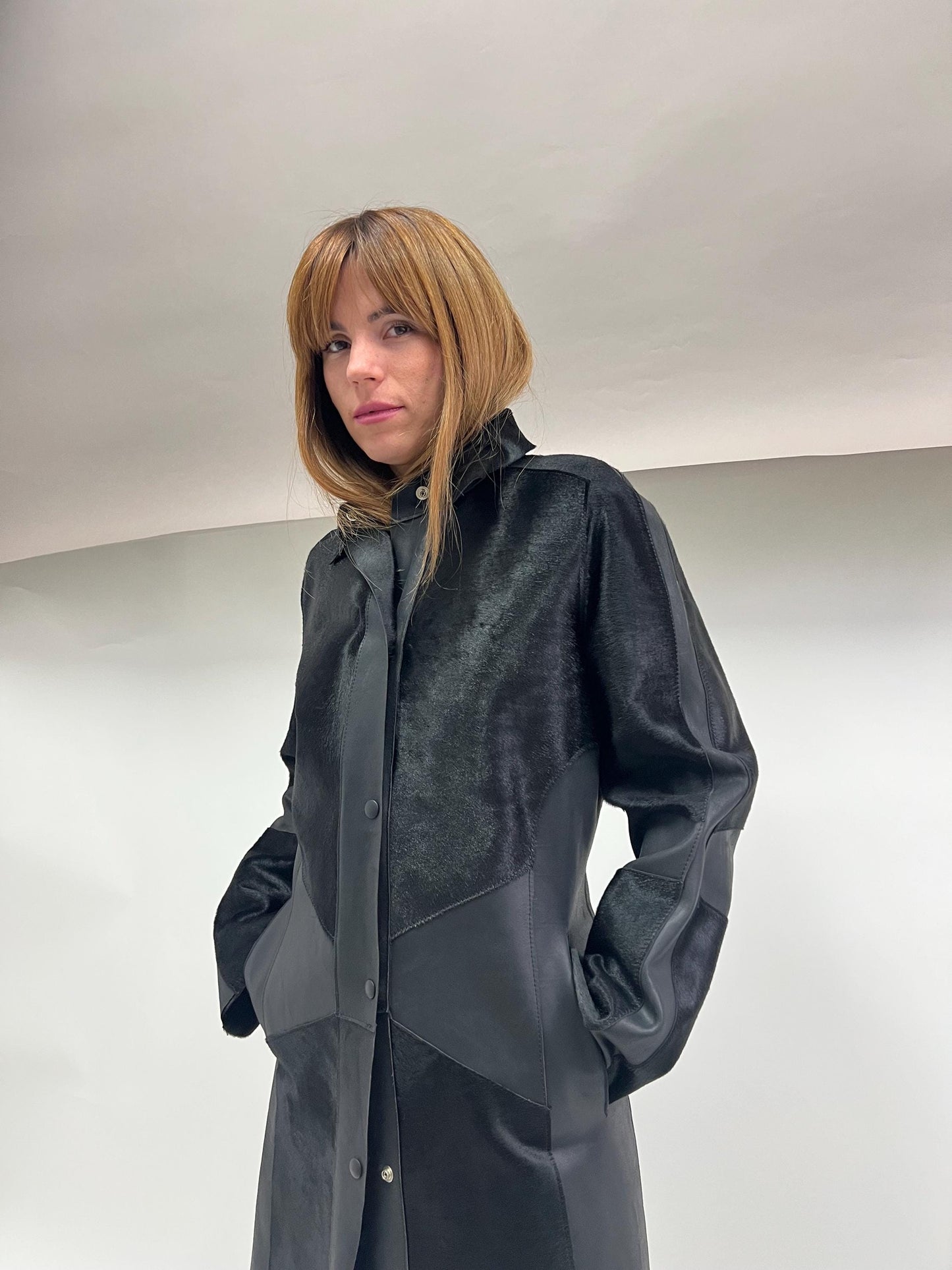 Genuine Hair-On Calf Leather Coat - Handmade Transitional Jacket