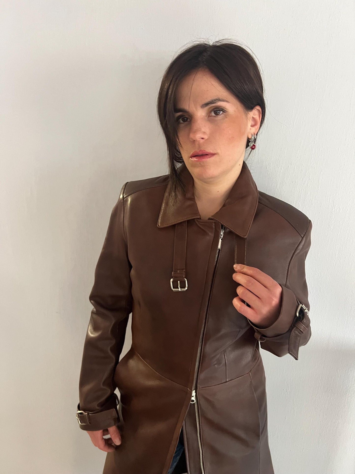 Handmade Nappa Lamb Leather Coat: Buttery Brown Tobacco Duster