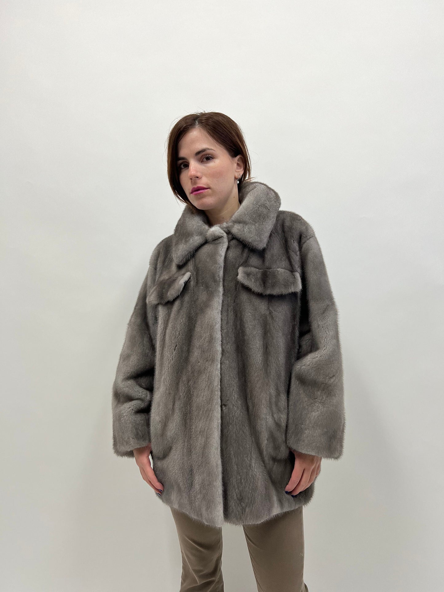 Blue Iris Mink Fur Over-Shirt Coat: Boxy Style, Pockets