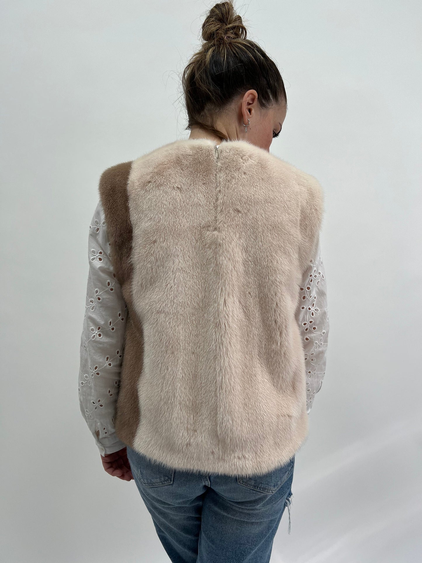 Two-Tone Mink Fur Vest: Modern Zip Blouse, Luxury Gift
