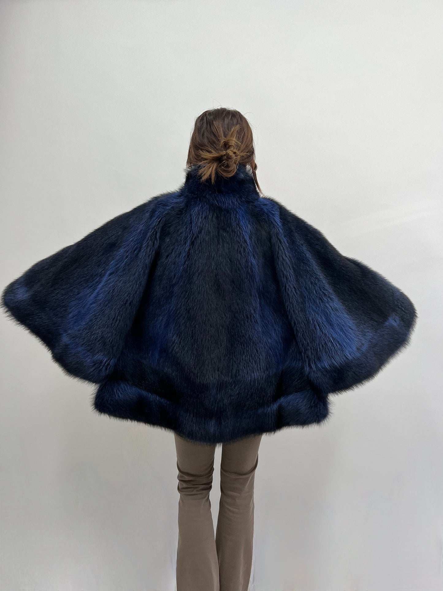 Blue Raccoon Fur Cape with Collar: Navy & Black Luxury Fur Gift