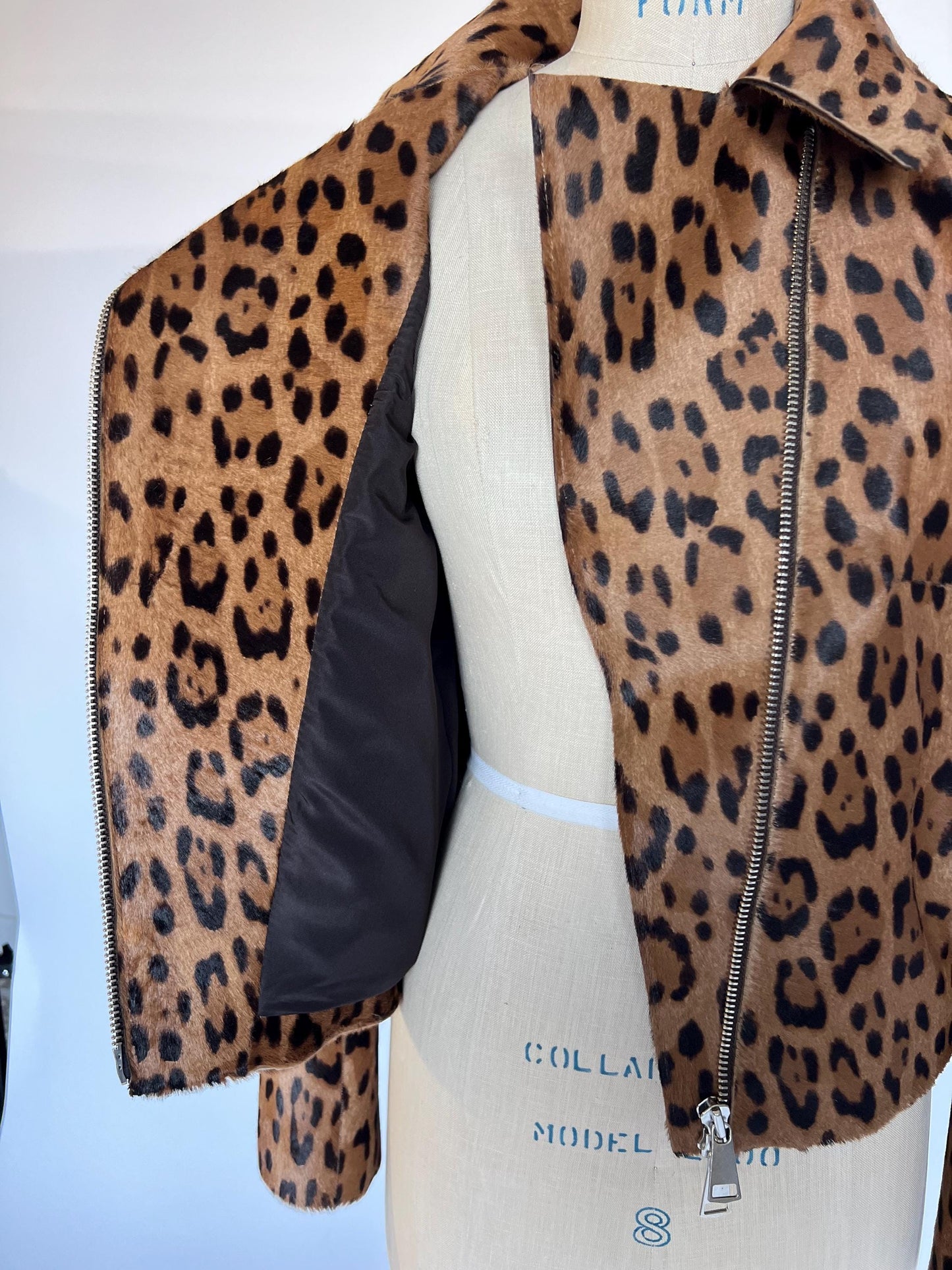 Handmade Cheetah Print Calf Fur Biker Jacket: Genuine Leather