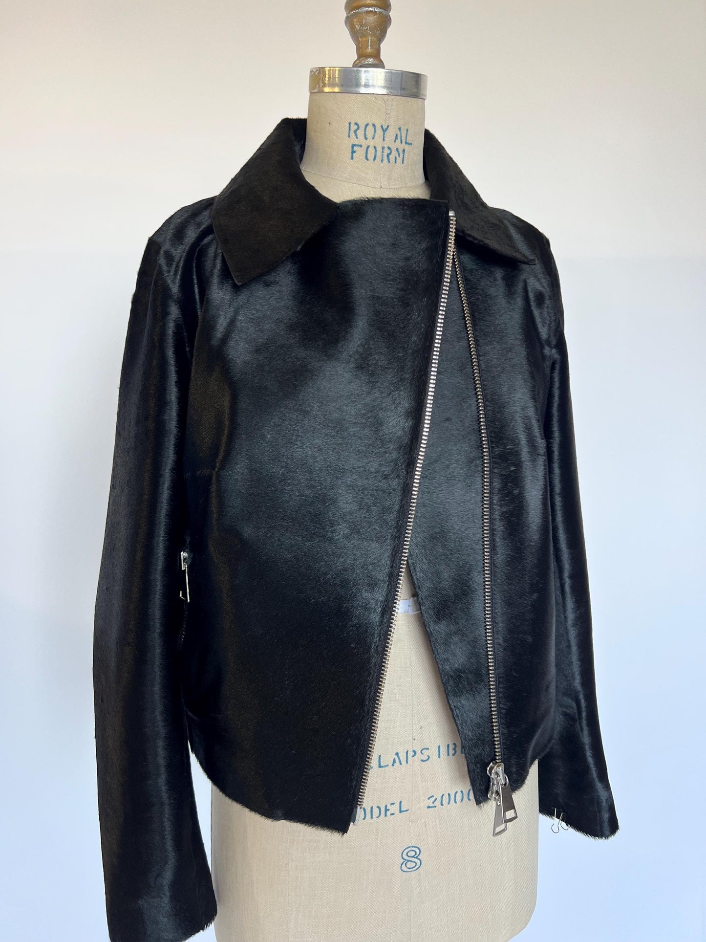 Hair-On Cowhide Leather Biker Jacket: Handmade Calf Fur