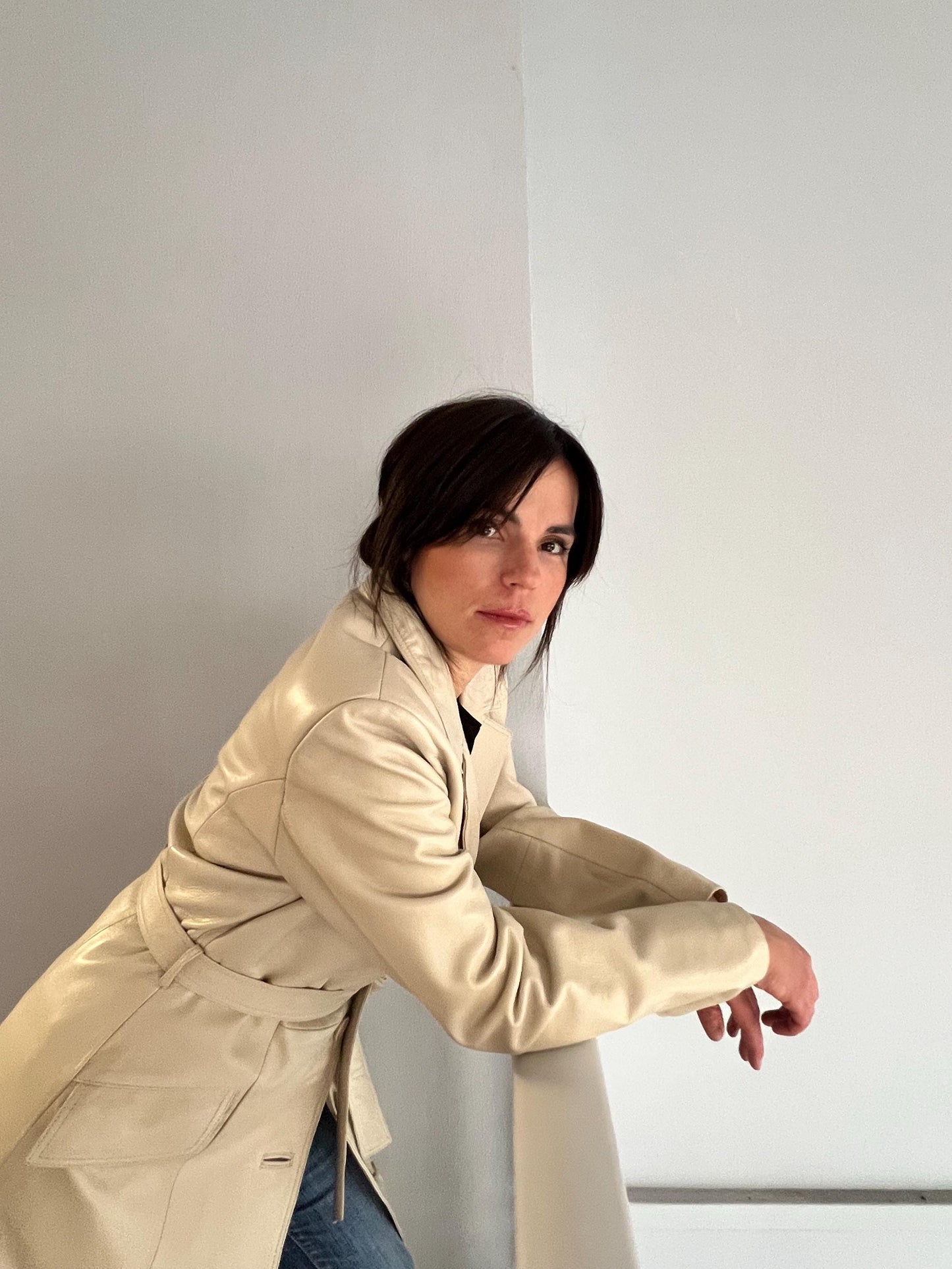 Handmade Nappa battery Lamb Leather Coat: Genuine Camel Leather, Tie Wrap