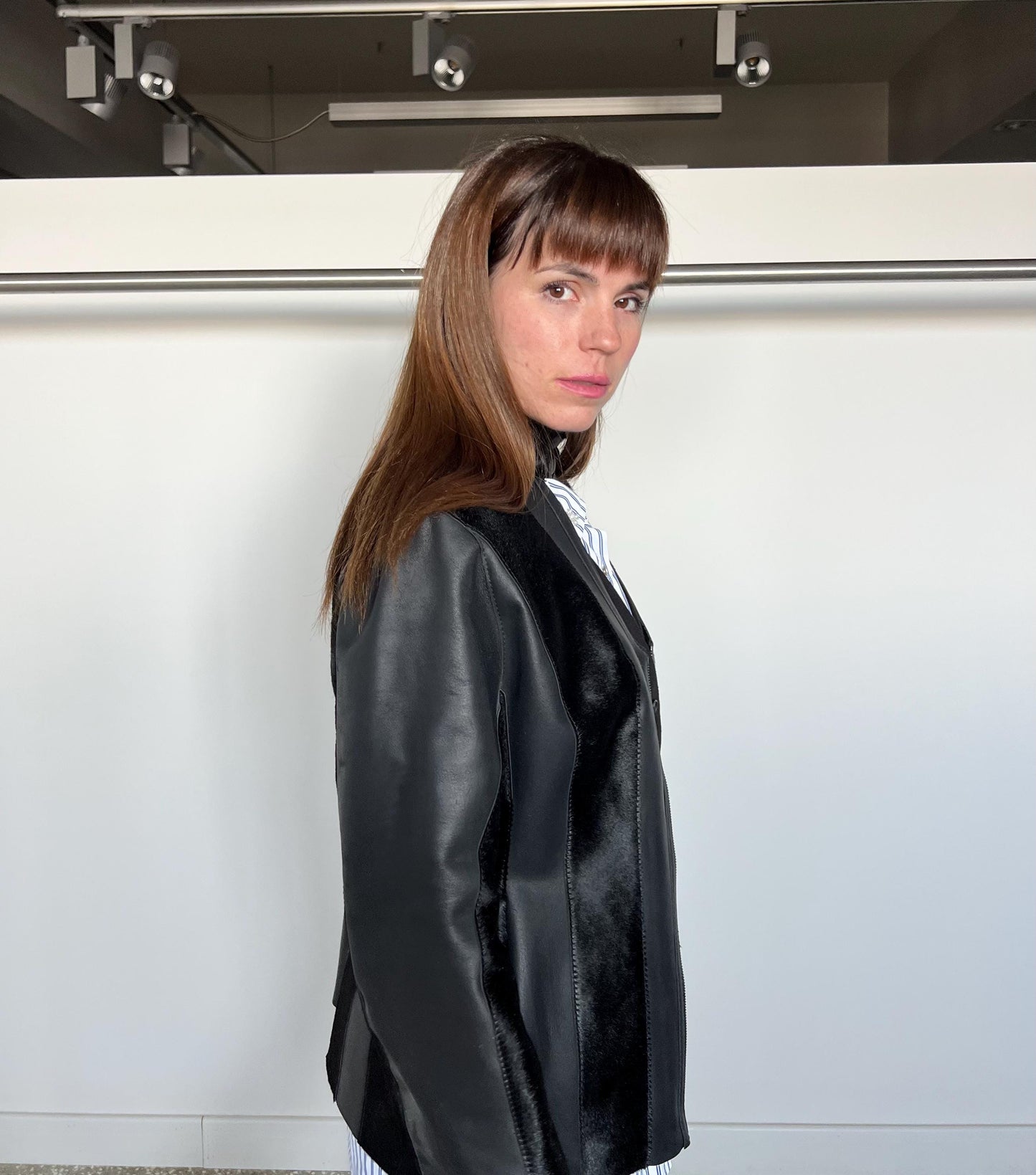 Genuine Hair-On Leather Jacket: Black Calf Cavallino Coat
