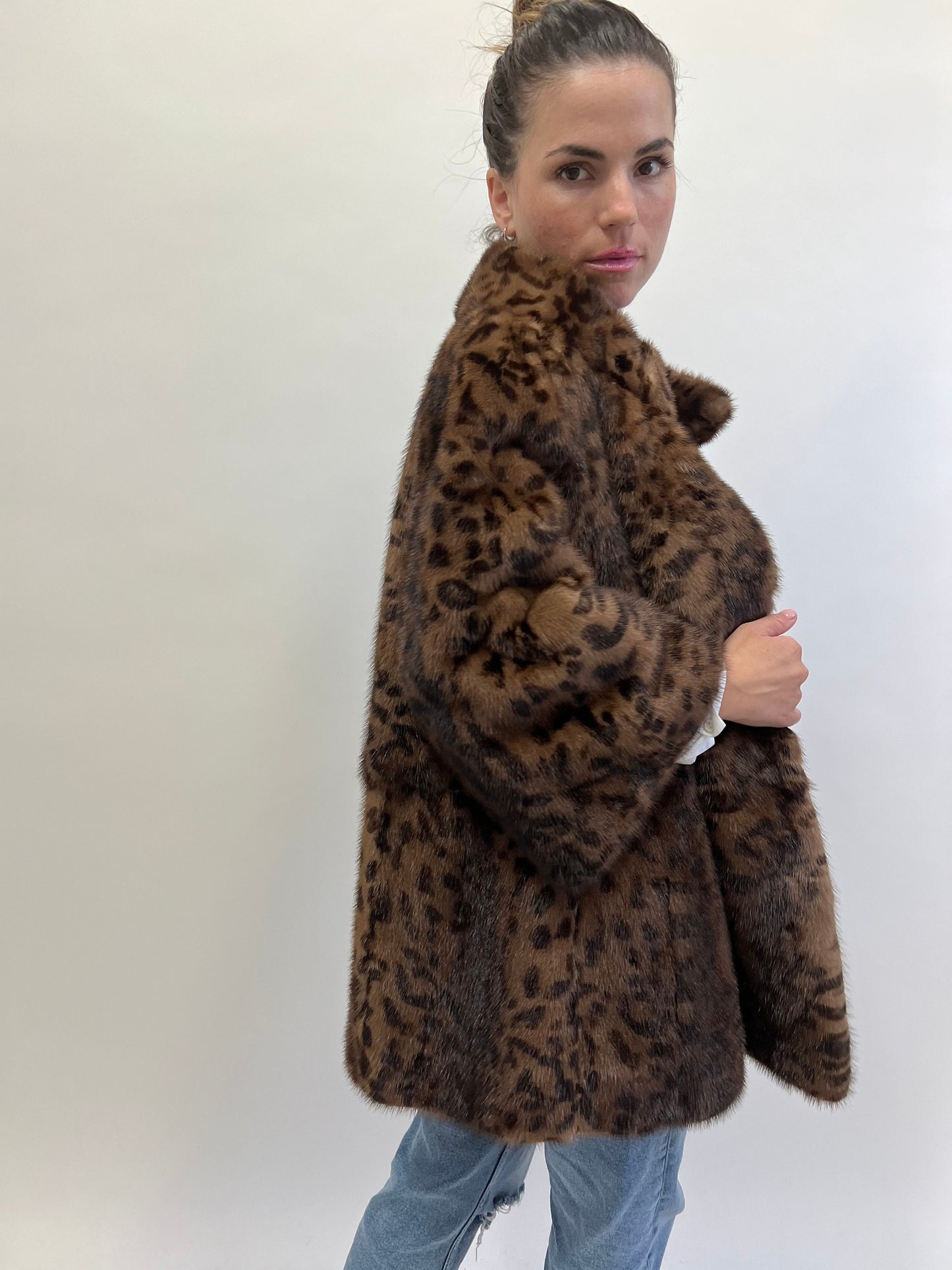 Leopard Print Brown Mink Fur Coat - Luxury Demi Buff Jacket