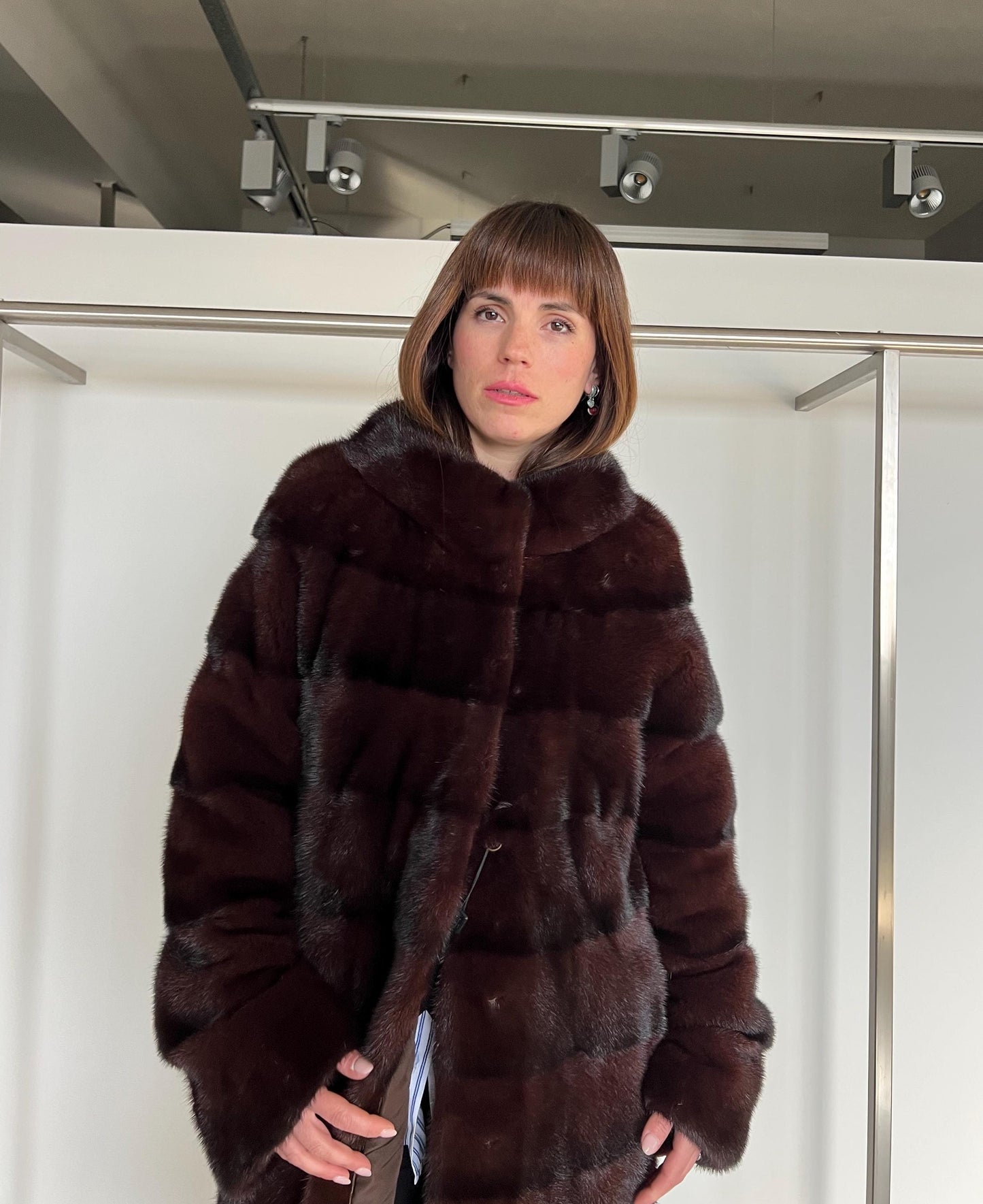 Burgundy Mink Fur Coat - Saga Quality, Edgy Stand Up Collar
