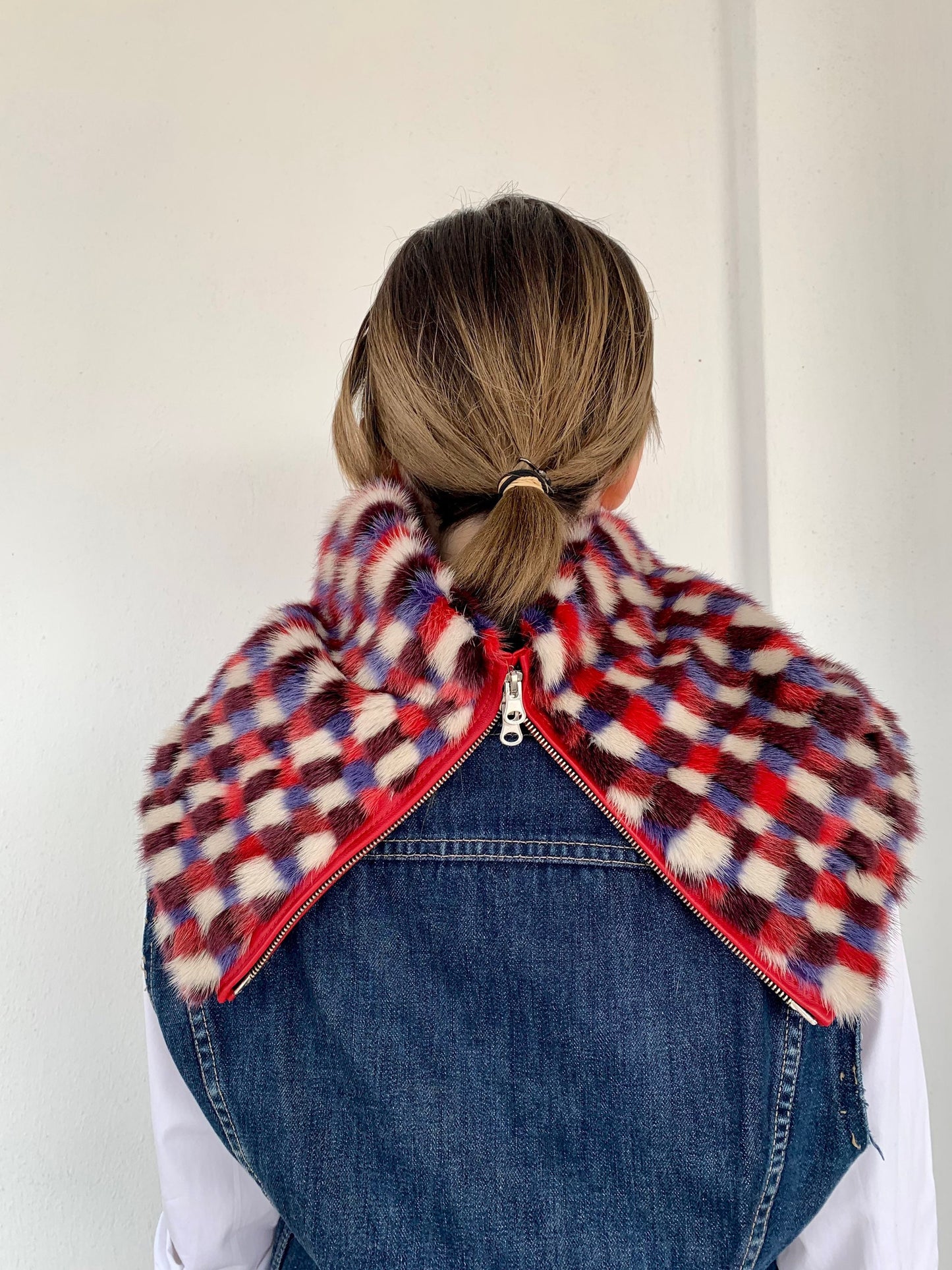 Pixelated Mink Fur Cowl: Zipped Loop Scarf