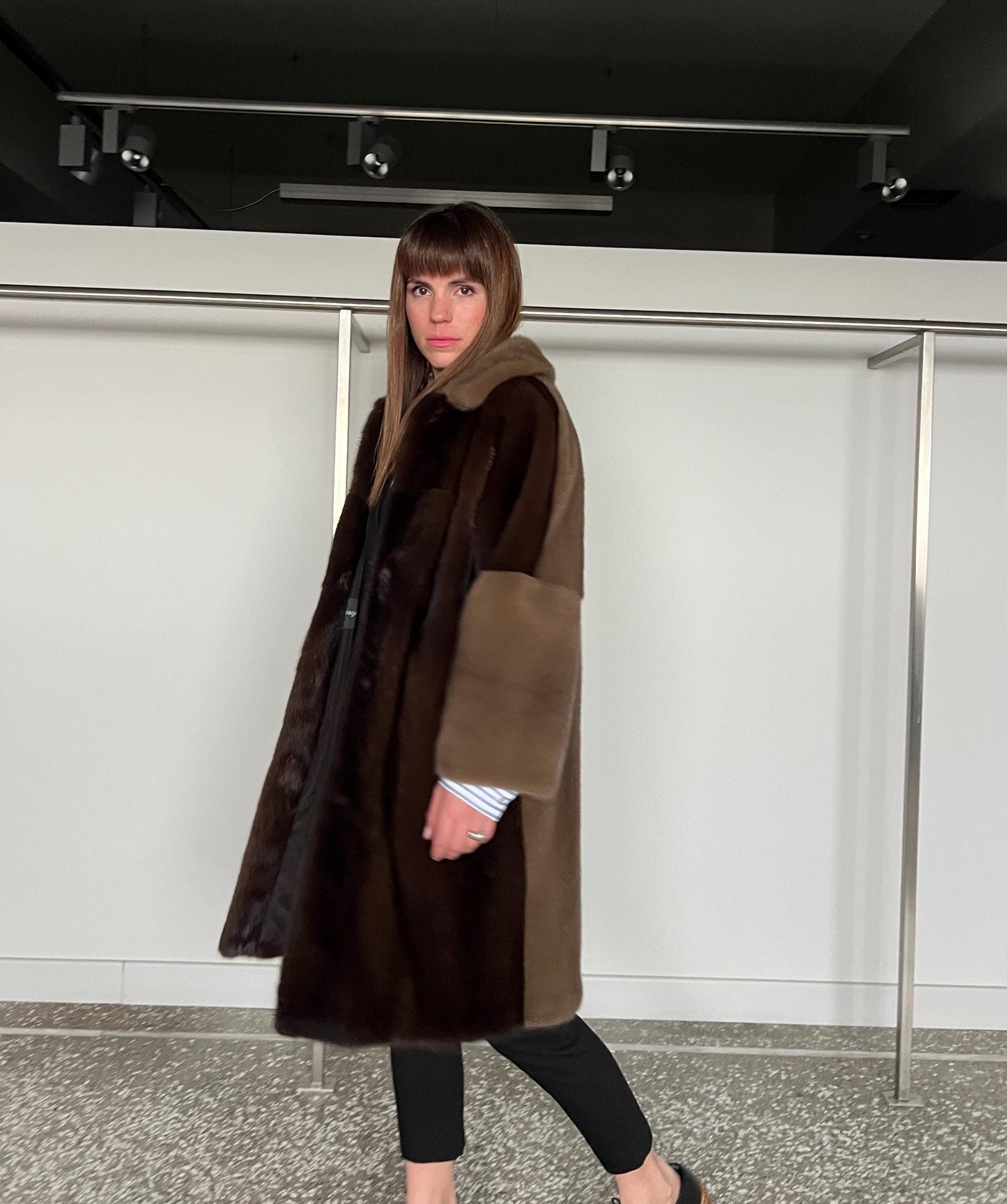 Saga Mink Fur Coat: Dark Brown & Camel, Handmade in Greece