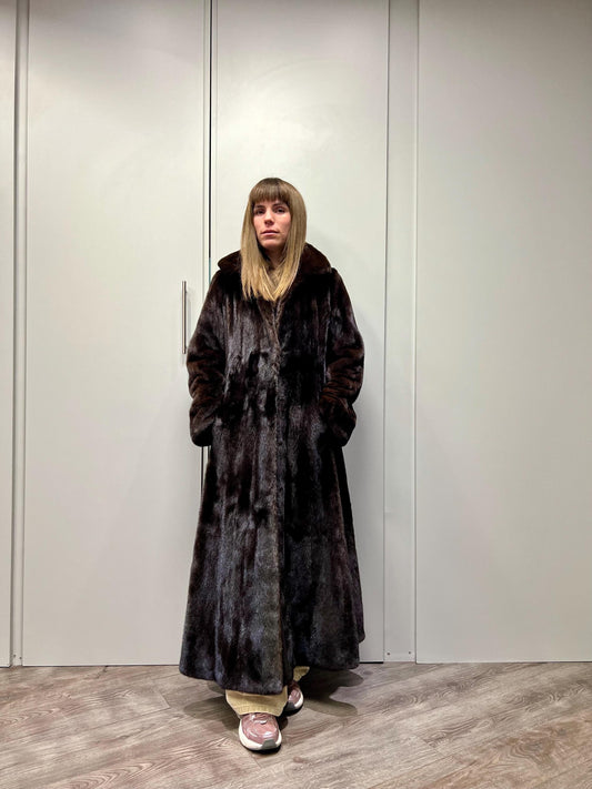 Handmade Mahogany Mink Fur Long Coat: Godet Style, Luxury Gift