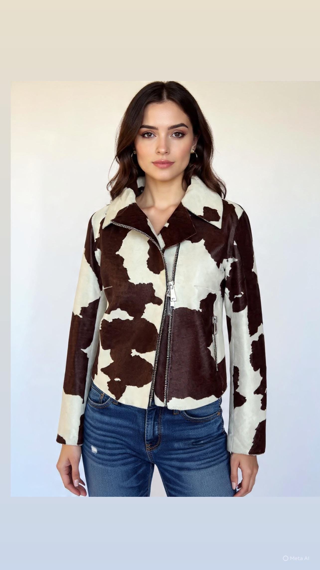 Hair-On Cowhide Leather Biker Jacket: Handmade Calf Fur, Greece