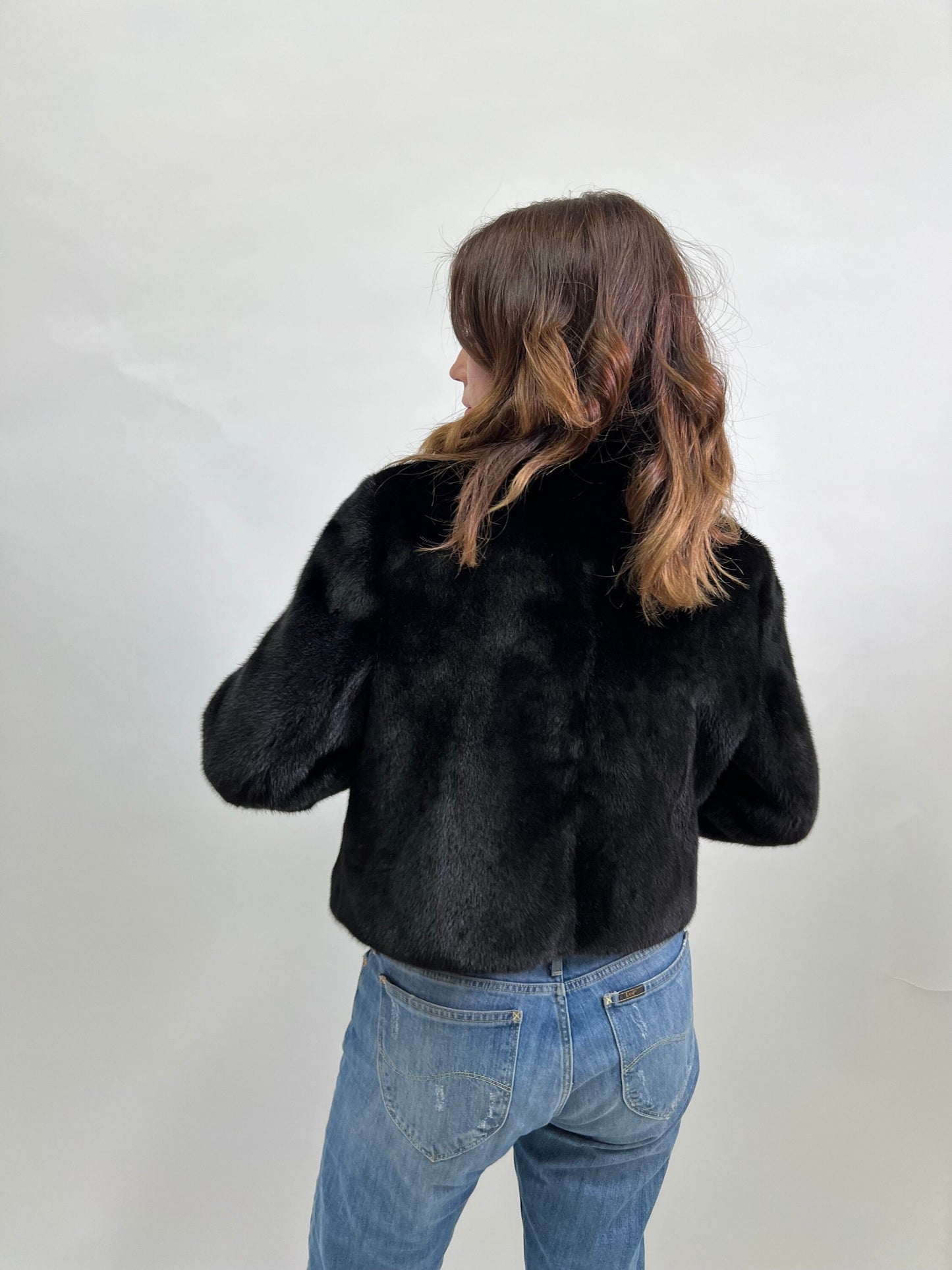 Mink Fur Bolero Jacket: Black Collared Copenhagen Fur, Size Small