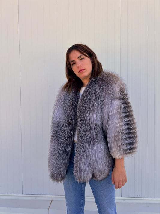 Handmade Grey Fox Fur Jacket: Lightweight, Everyday Fluffy Coat