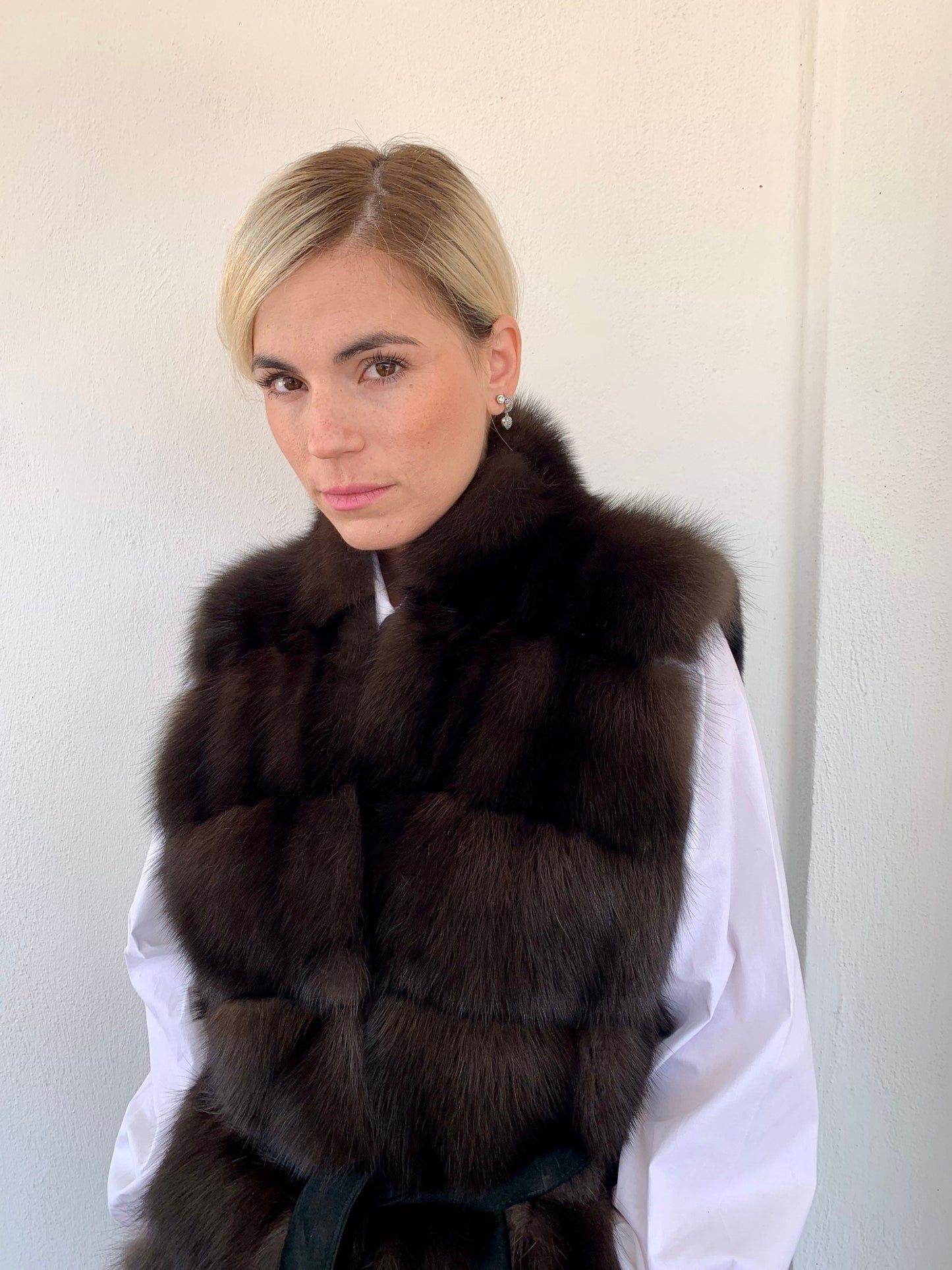 Real Sable Fur Vest: Velvet Mink Back, Suede Belt Trim