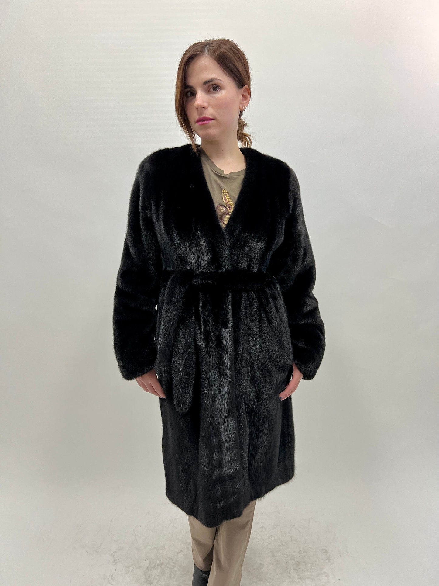 Black Velvet Mink Fur Robe Coat: Saga Male Pelts, Size Small