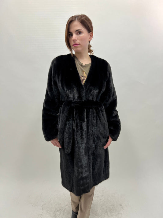 Black Velvet Mink Fur Robe Coat: Saga Male Pelts, Size Small