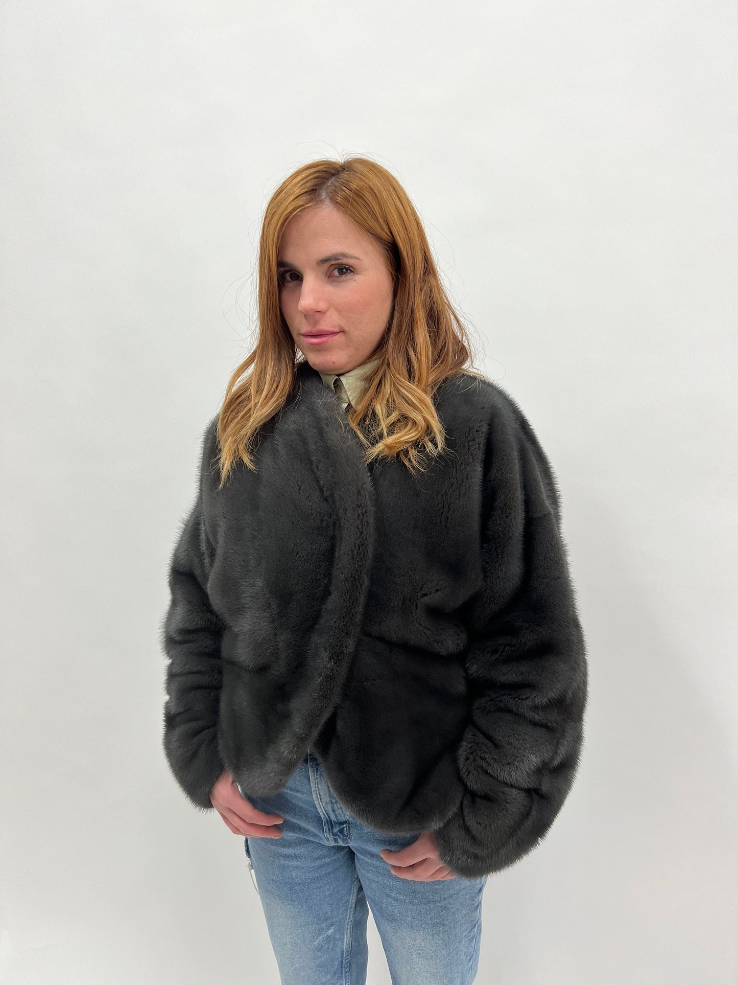 Graphite Mink Fur Bolero Jacket - Collarless Gray Luxury Fur