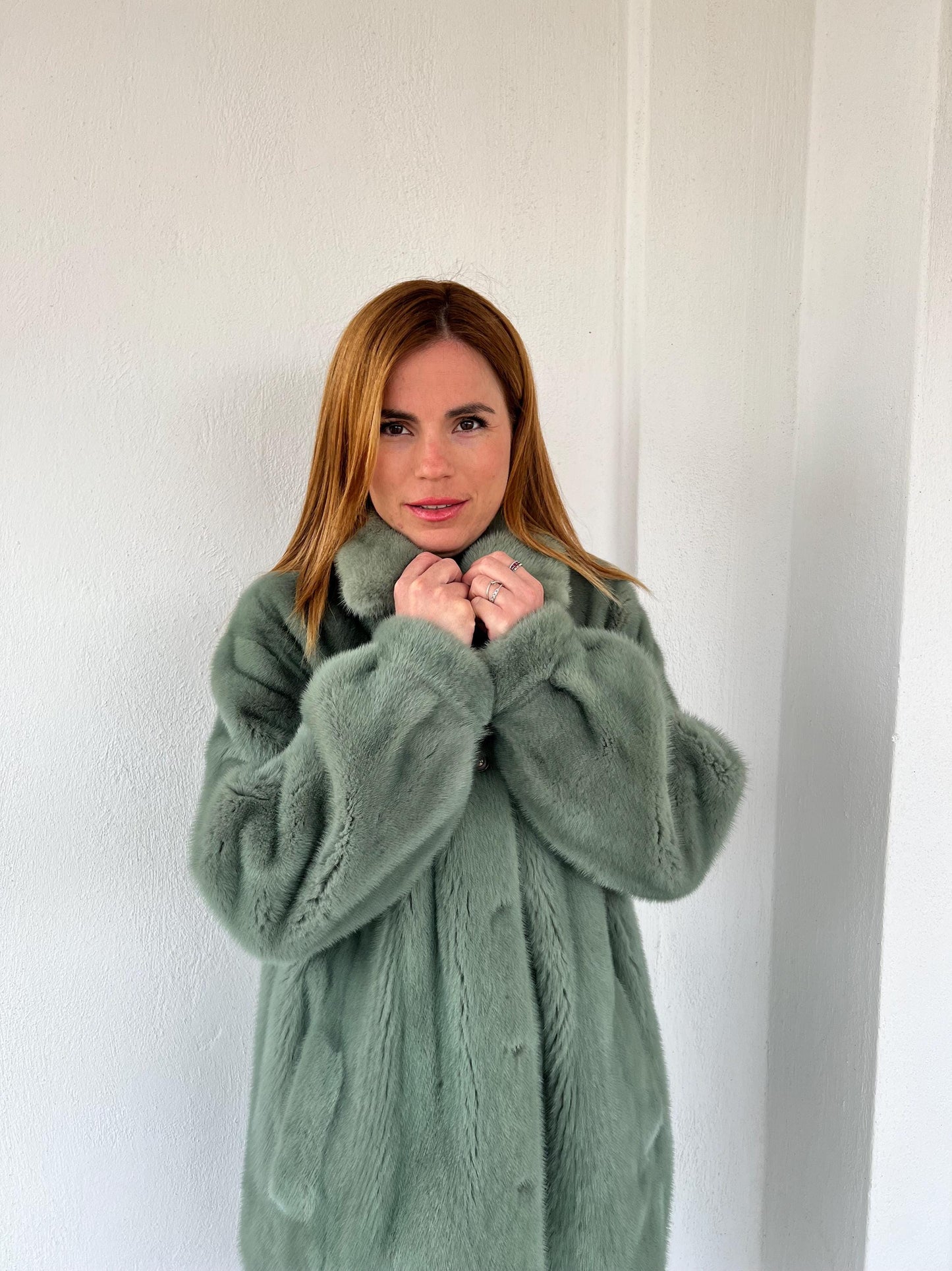 Pistachio Mink Fur Over-Shirt Coat: Grey Boxy Style, XL