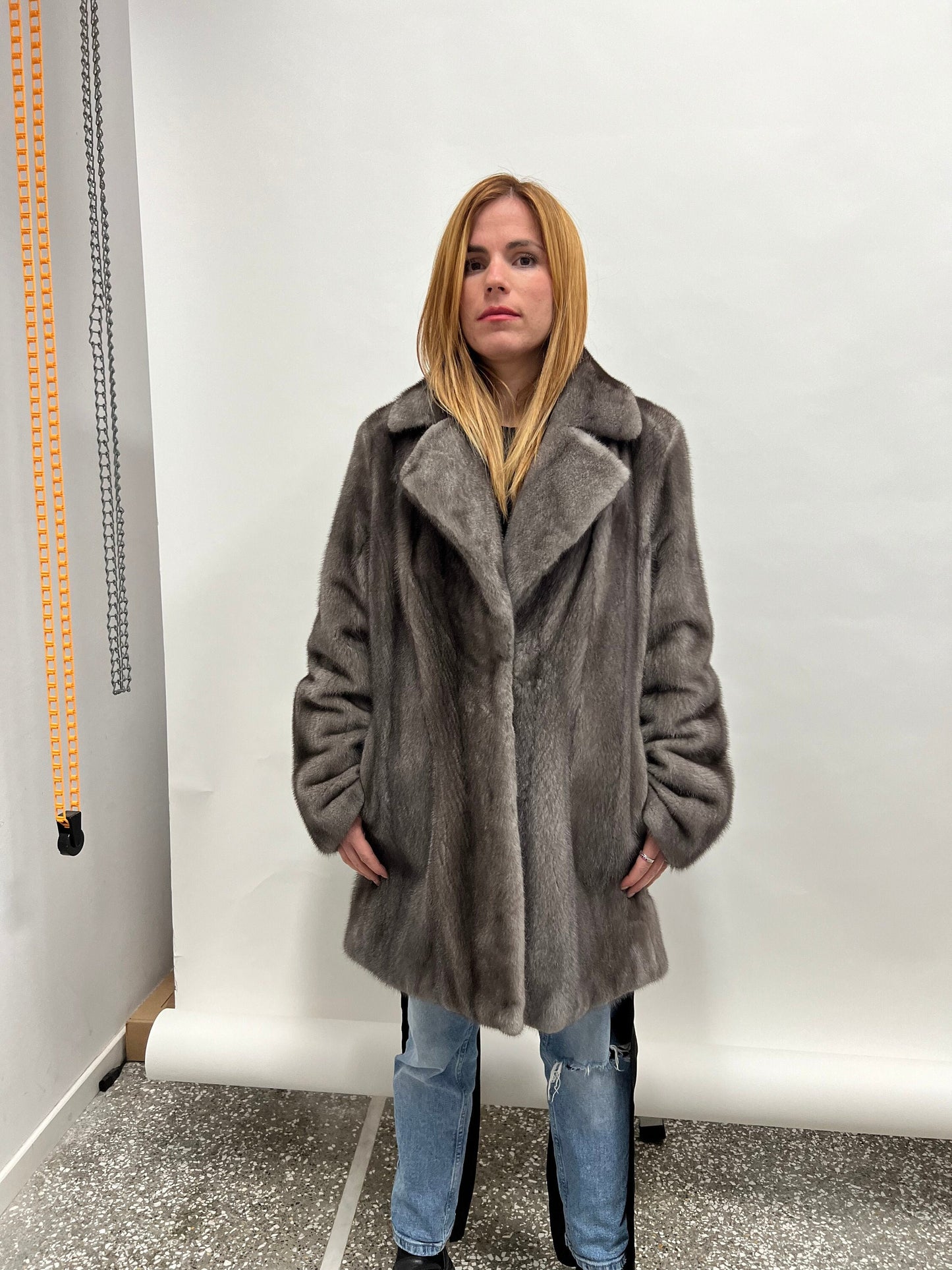 Saga Mink Fur Coat: Blue Iris Notch Collar, Let Out Technique