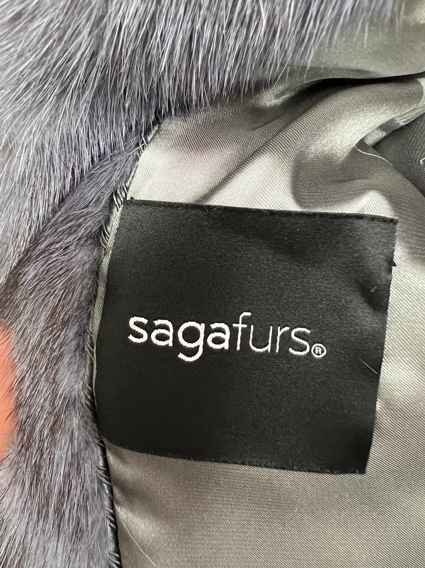 Grey Saga Mink Fur Jacket: Real Silver Cross Pelt, Handmade in Greece