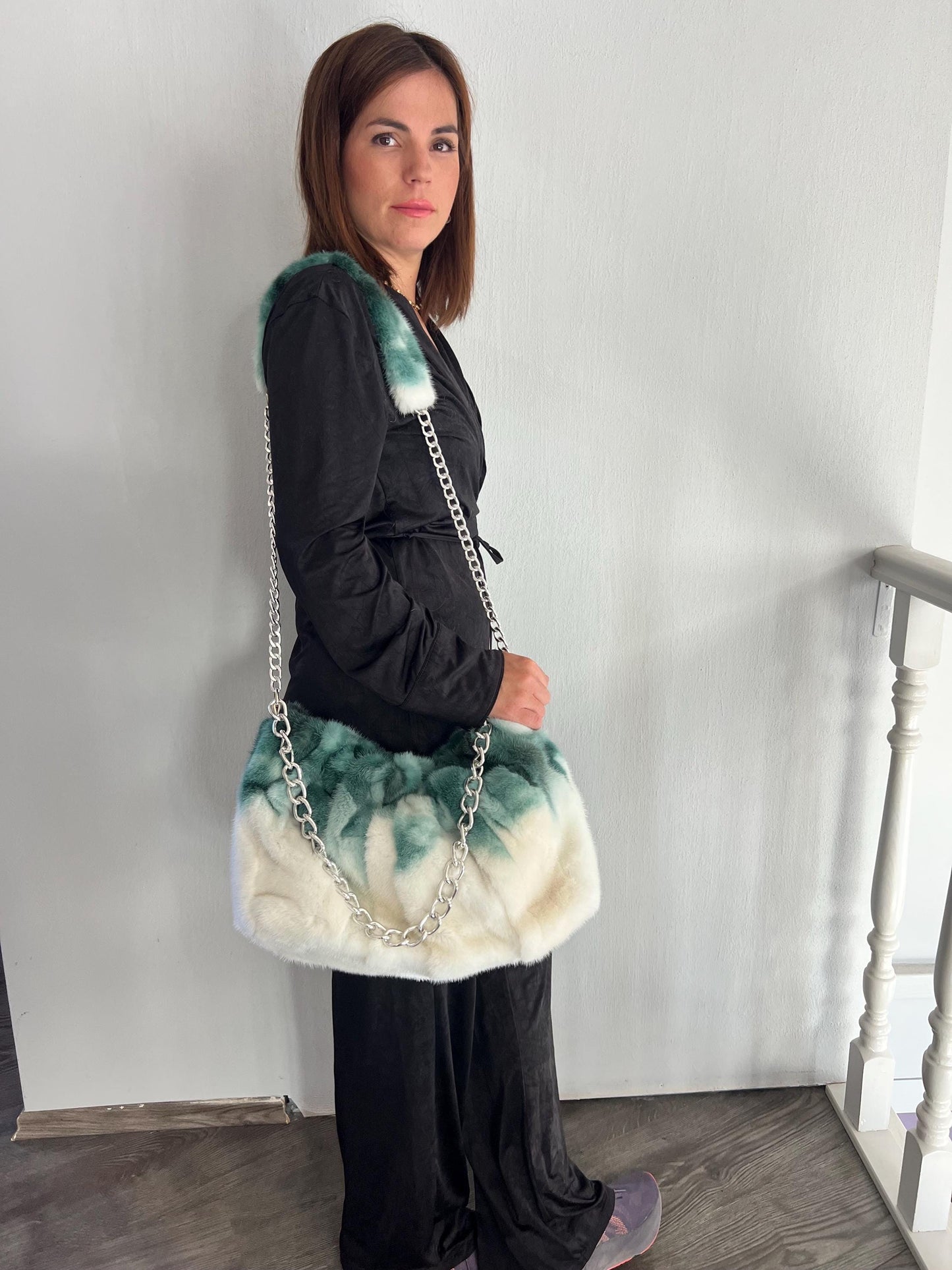 Handmade Mink Fur Slouchy Shoulder Bag: Luxury Cross-body Purse