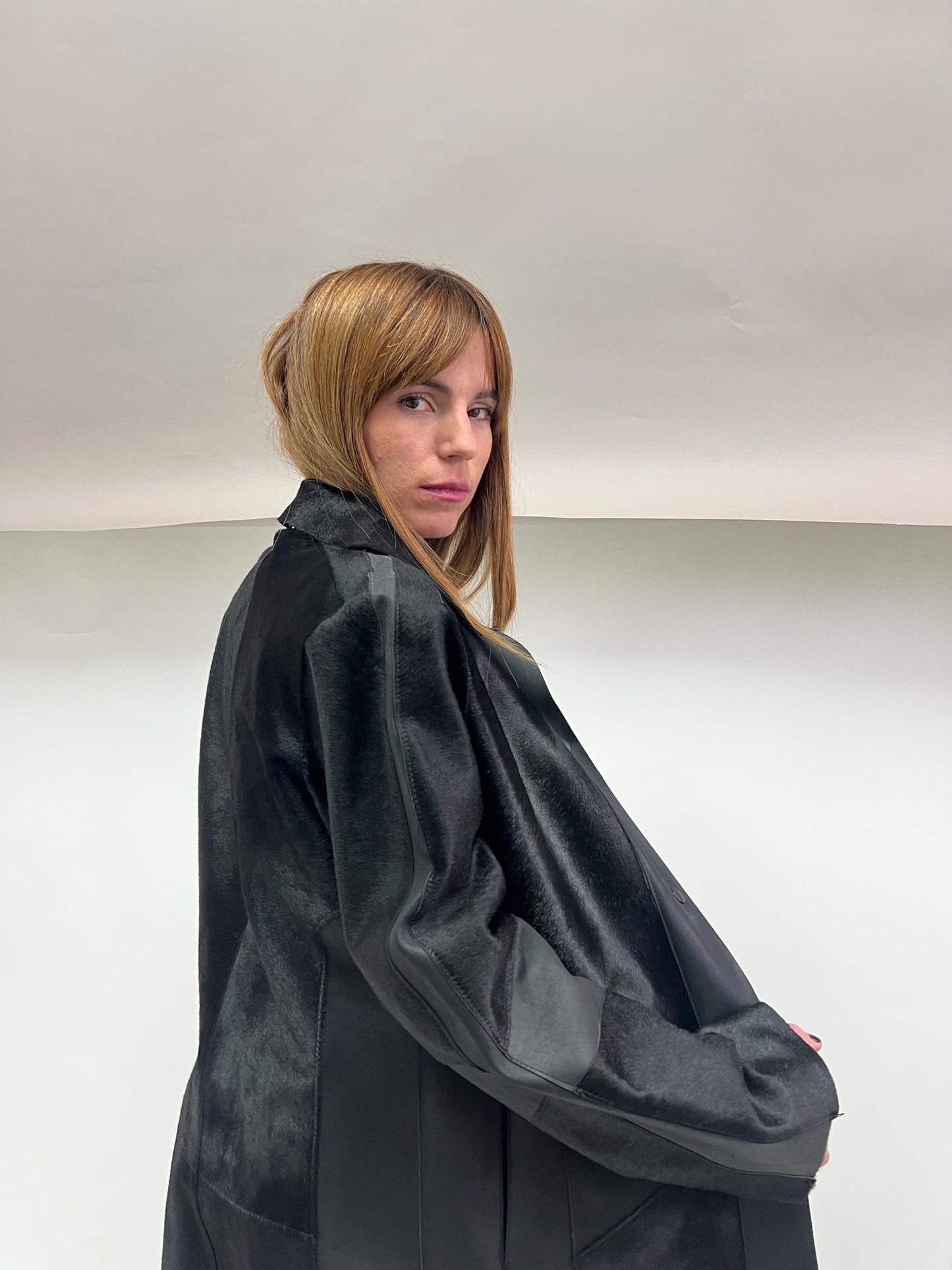 Genuine Hair-On Calf Leather Coat - Handmade Transitional Jacket
