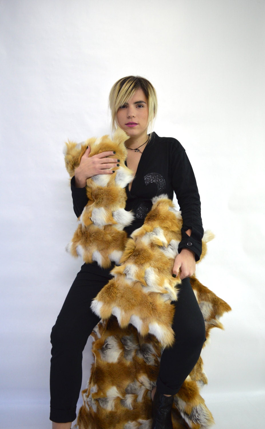 Red Fox Fur Pillow Case: Canadian Fur Home Decor (19.3 x 16.93 inches)