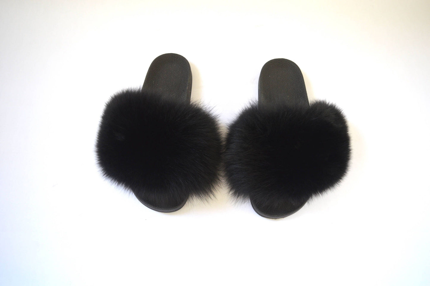 Black Fox Fur Slides: Genuine Fur Slippers with PVC Sole