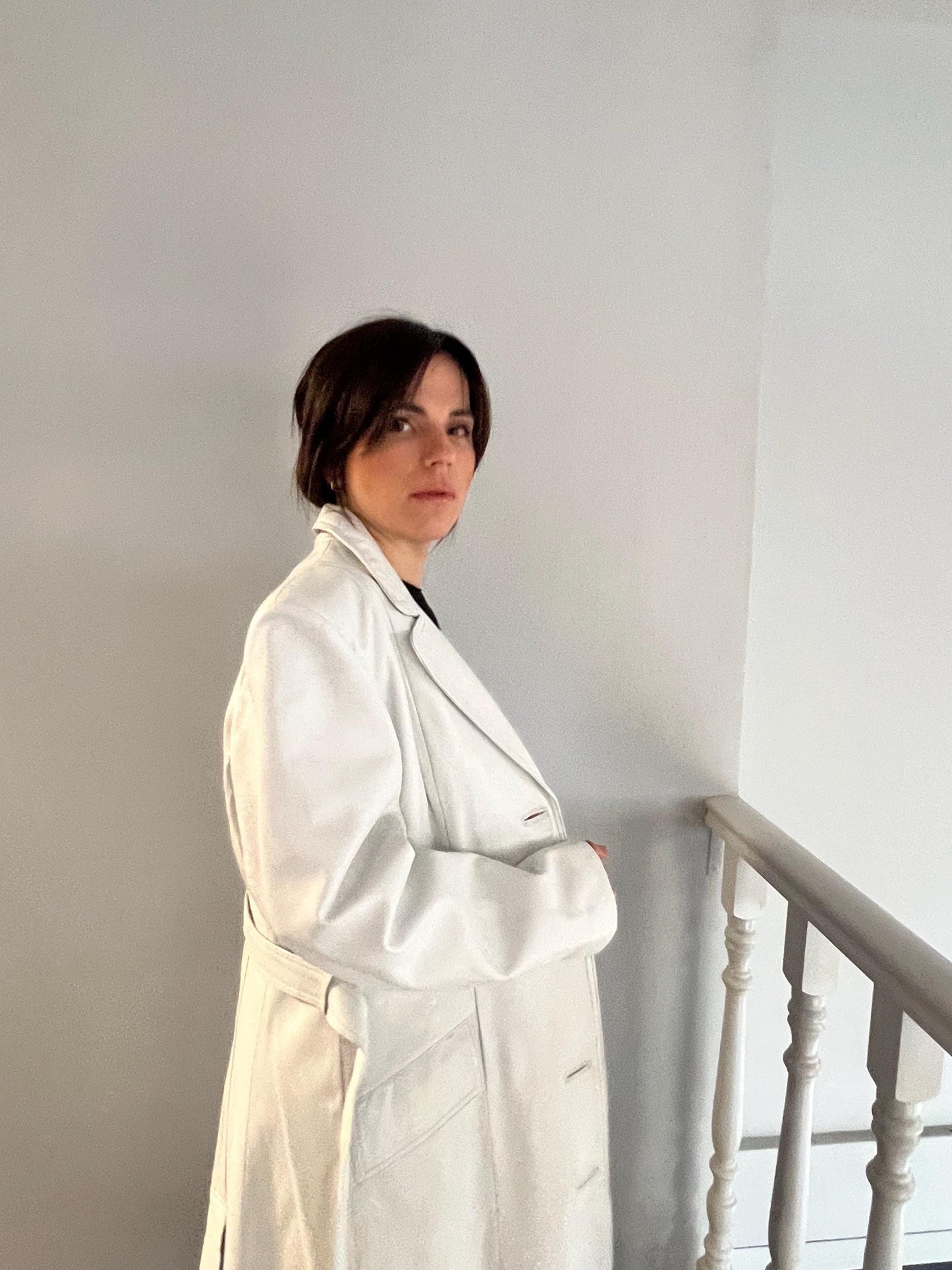 Handmade Nappa Lambskin Leather Coat: White Fitted Silhouette, Made in Greece