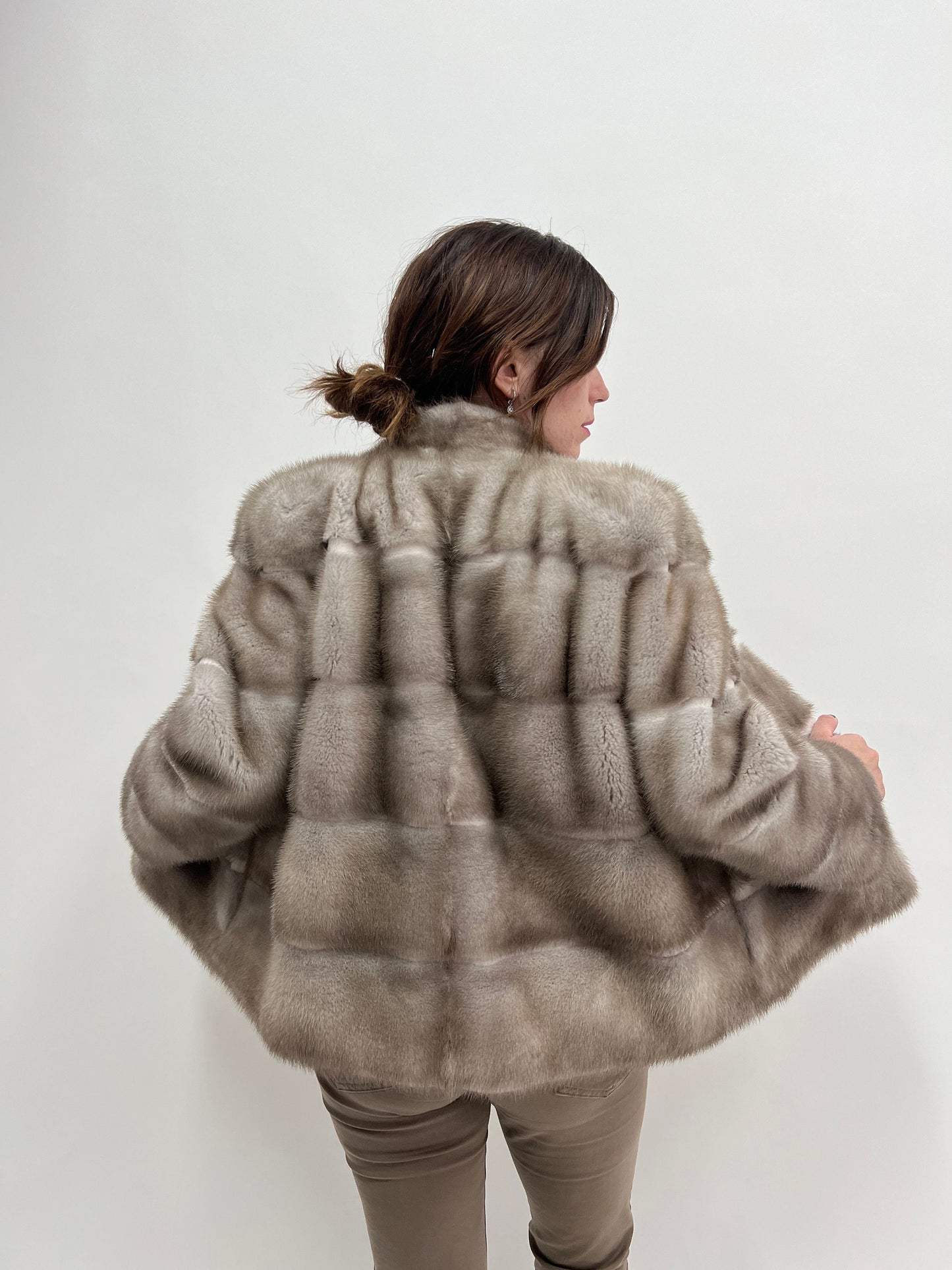 Silver Mink Fur Stroller Jacket with Sheared Mink Trim