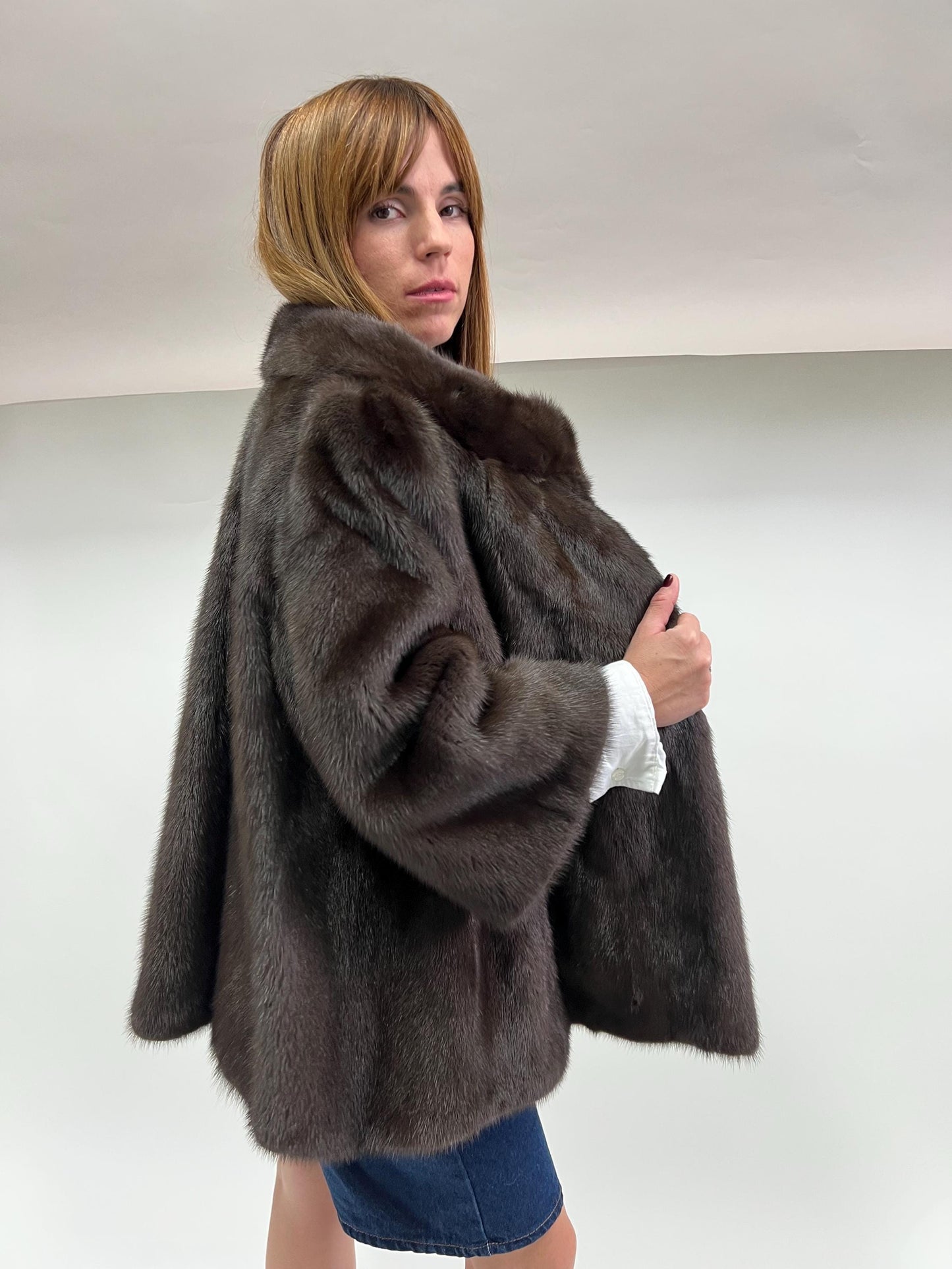 Saga Quality Chestnut Mink Fur Jacket: Edgy Stand Up Collar