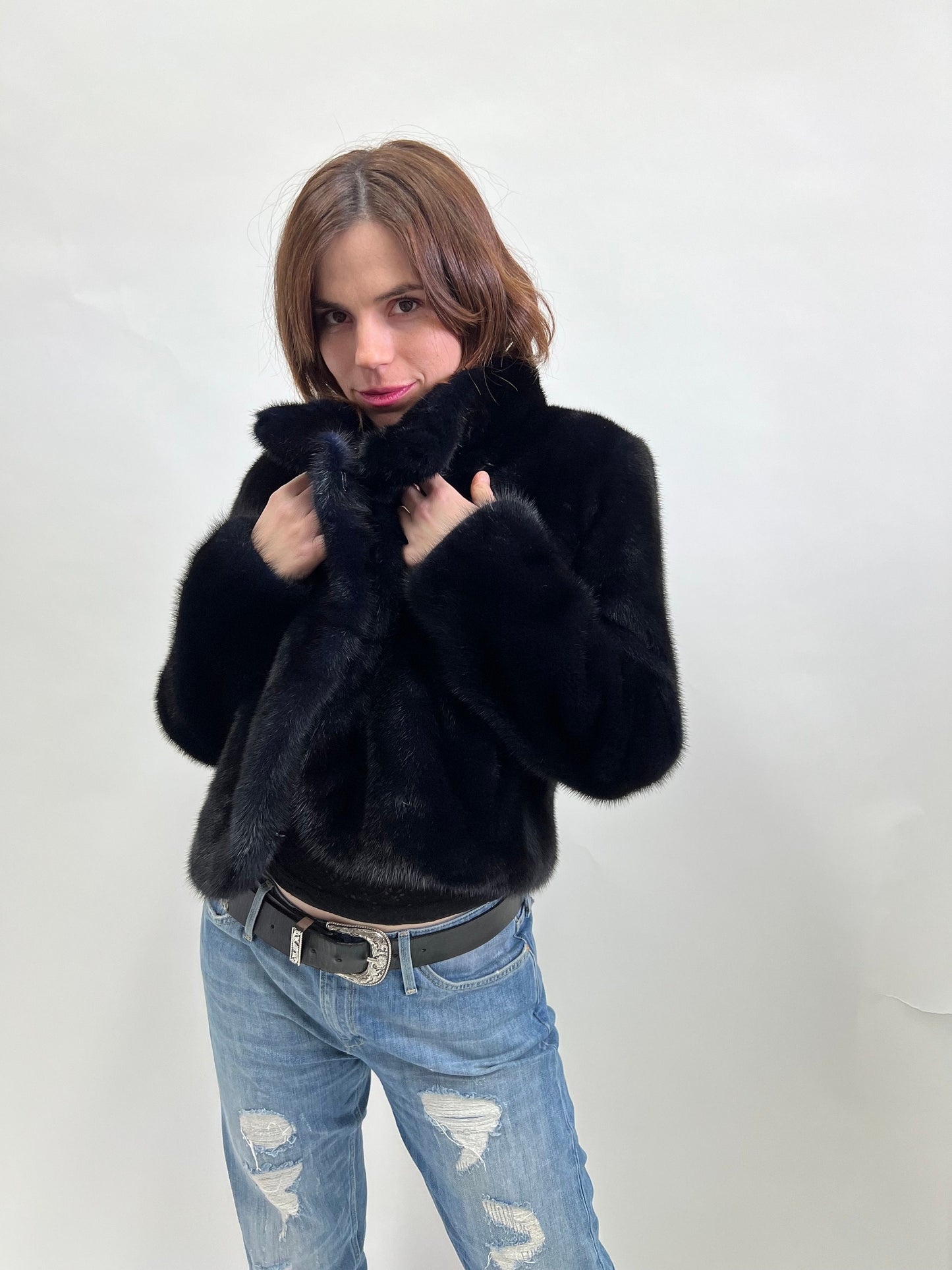 Mink Fur Bolero Jacket: Midnight Blue Copenhagen Fur, Size Small