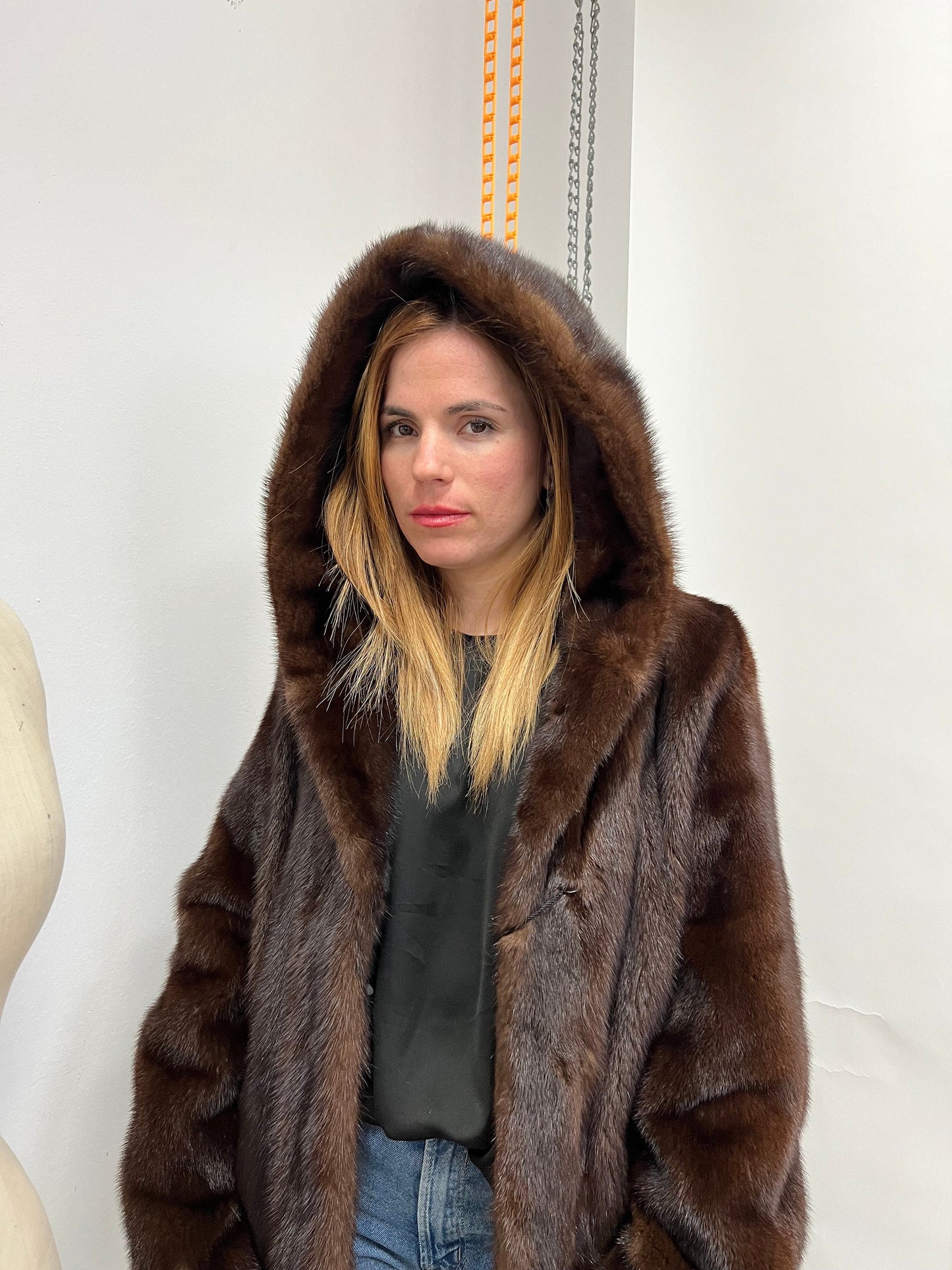Mahogany Brown Mink Hooded Jacket - Handmade in Greece