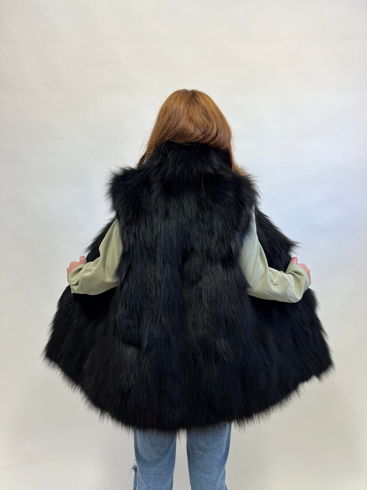 Real Black Fox Fur Vest, Genuine Pelt Winter Jacket, Medium