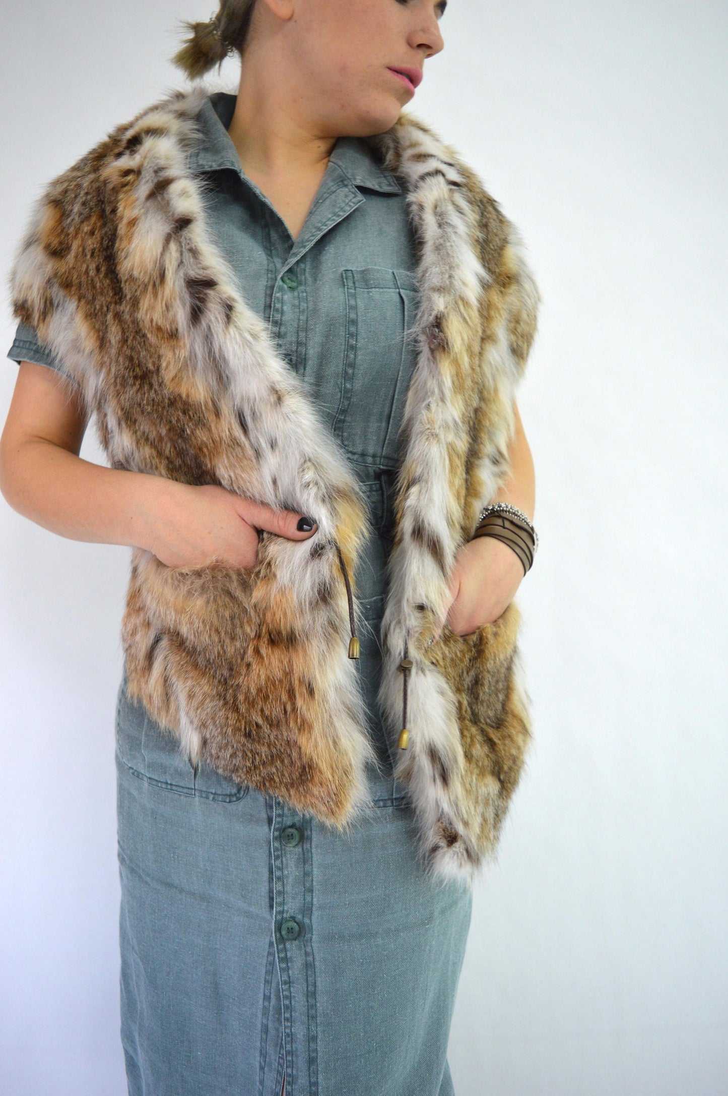Gris Fox Fur Stole - Real Fur Bolero Shawl - Size 8-10