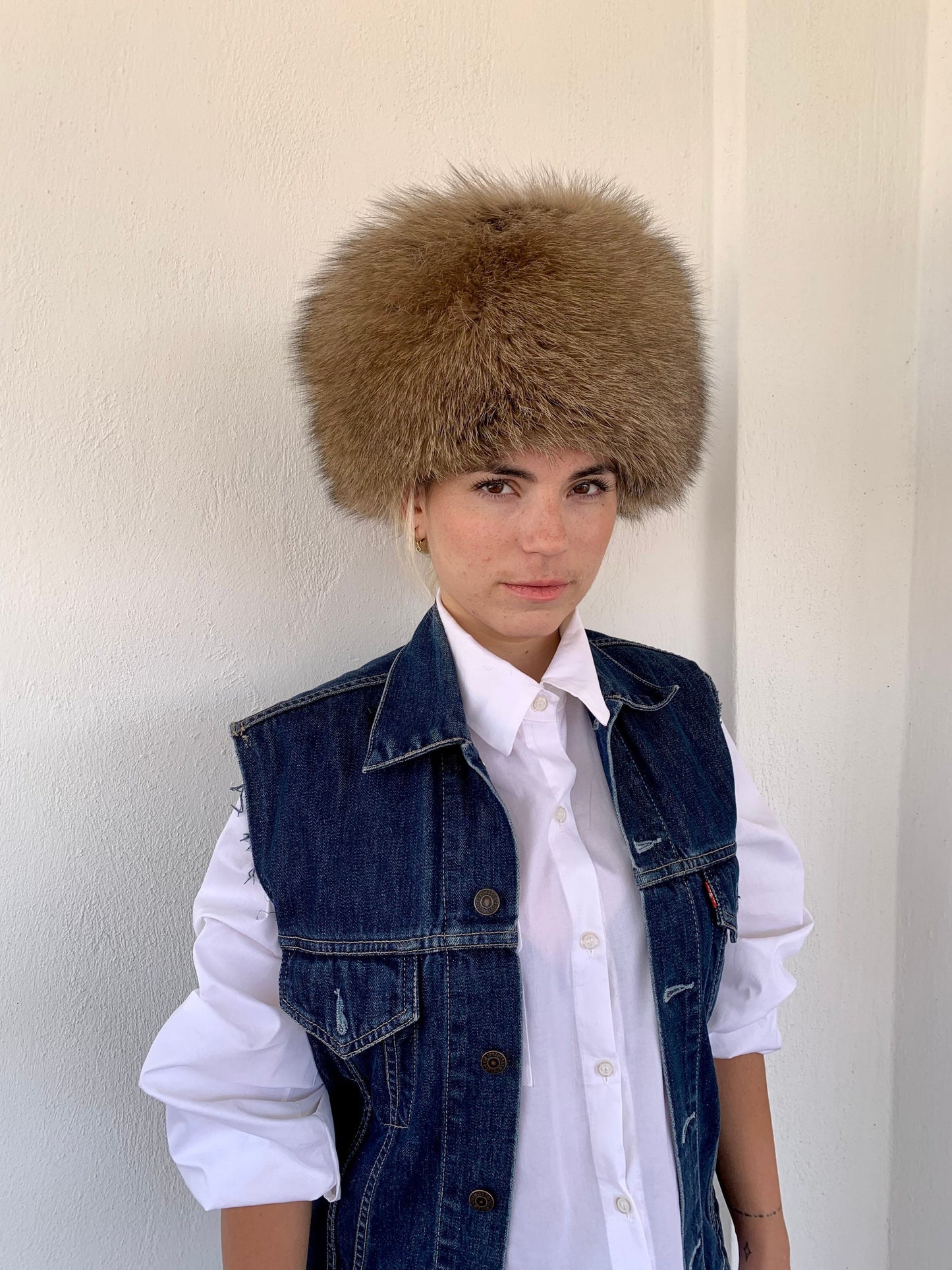 Real Camel Fox Fur Cossack Hat, Saga Assured, Padded Winter Hat