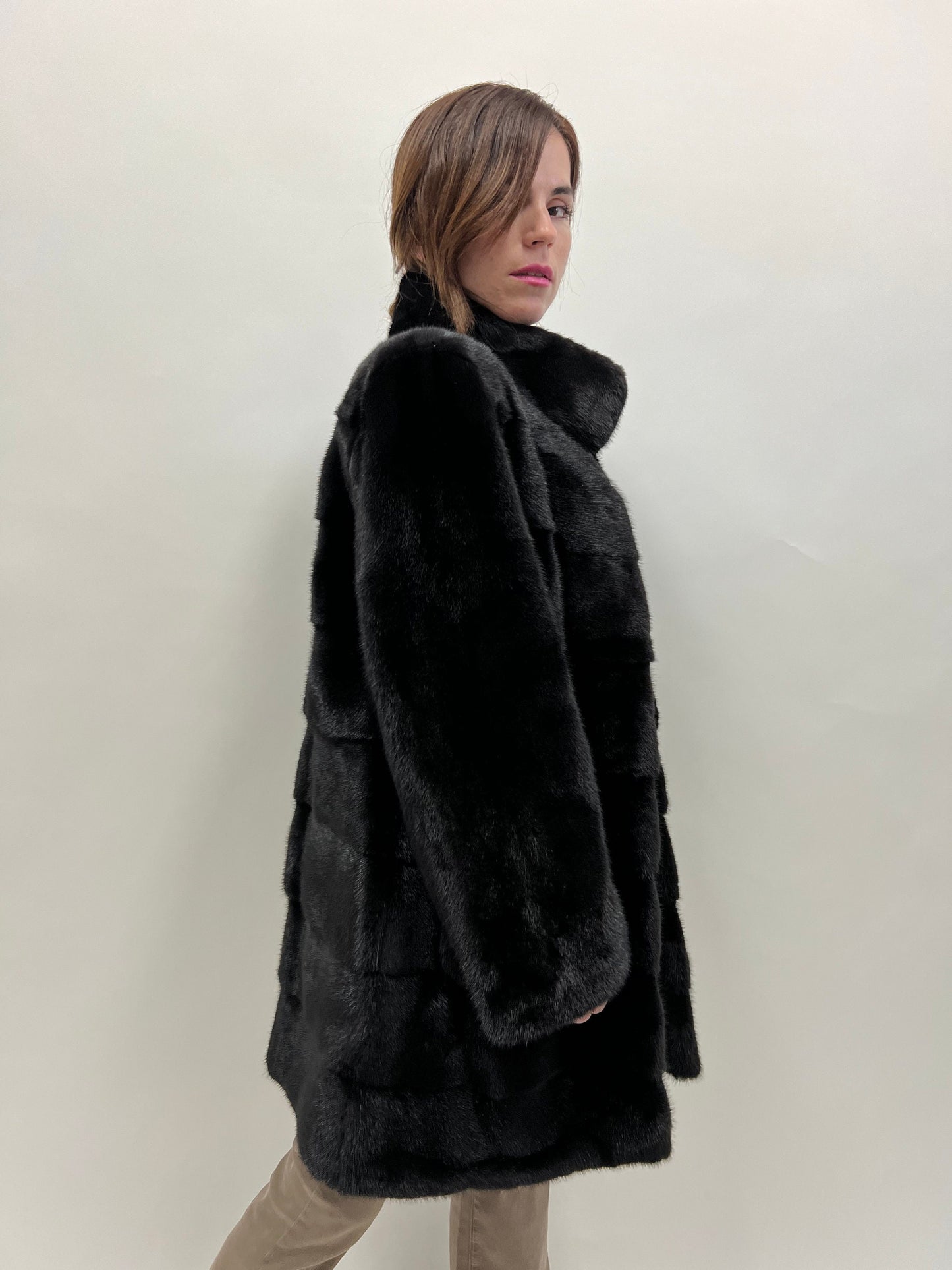Saga Mink Fur Coat: Black Horizontal Collar Jacket